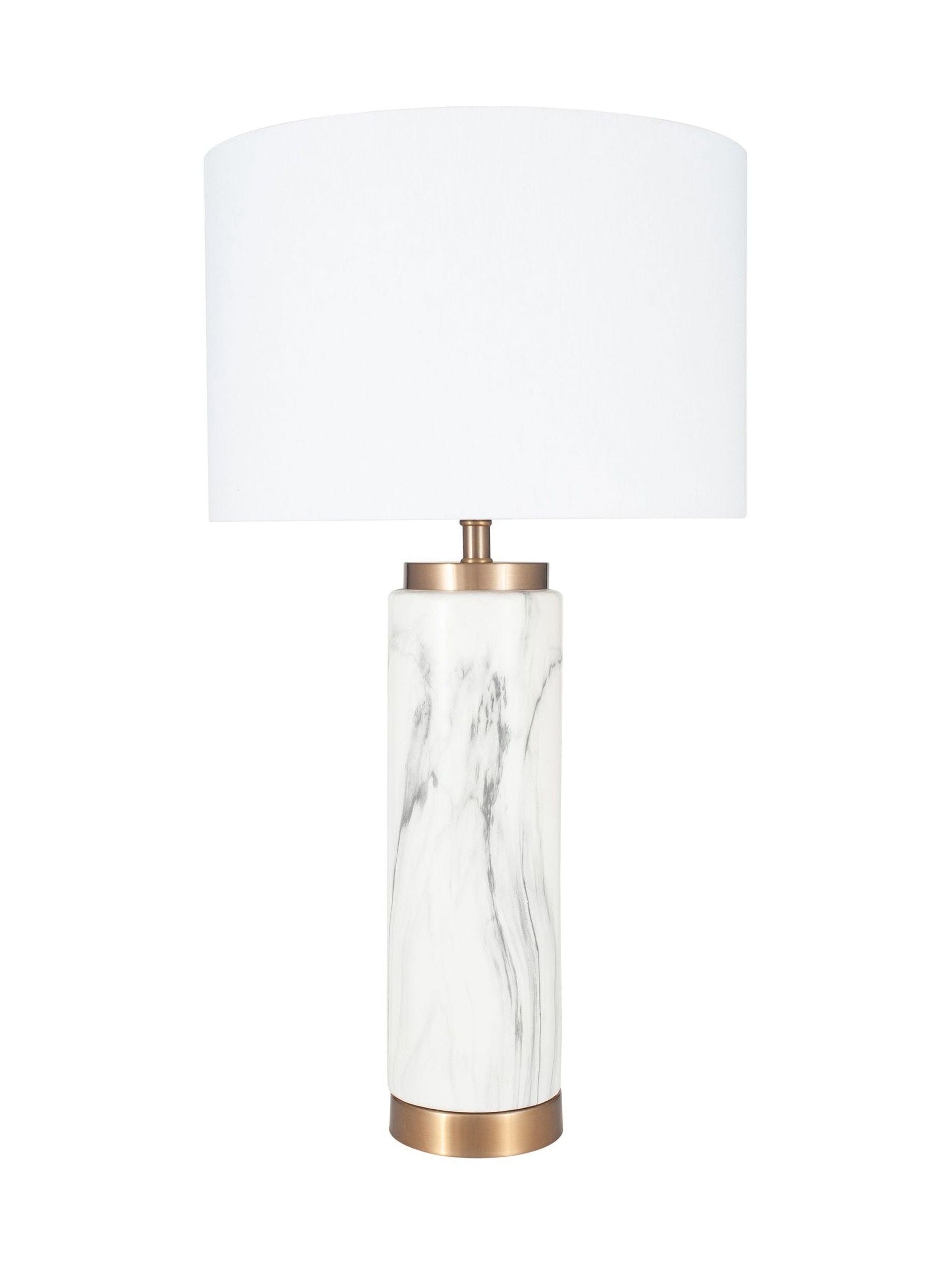 Pacific white Carrara marble effect ceramic tall table lamp, imported from the UK