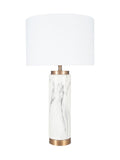 Pacific white Carrara marble effect ceramic tall table lamp, imported from the UK