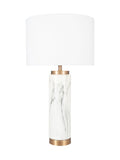 Pacific white Carrara marble effect ceramic tall table lamp, imported from the UK