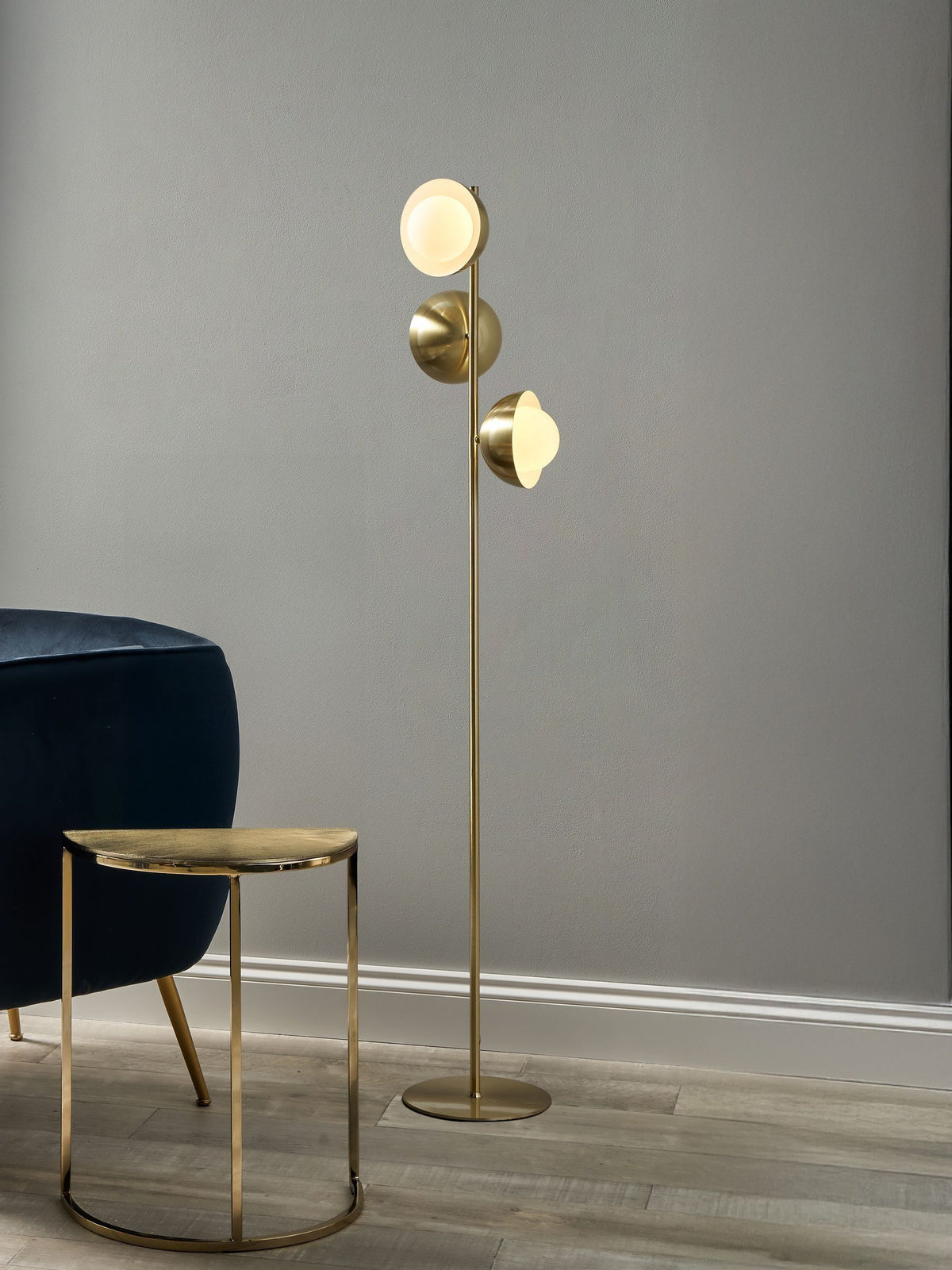 Pacific Gold Estelle brass metal floor lamp with orb dome - British product
