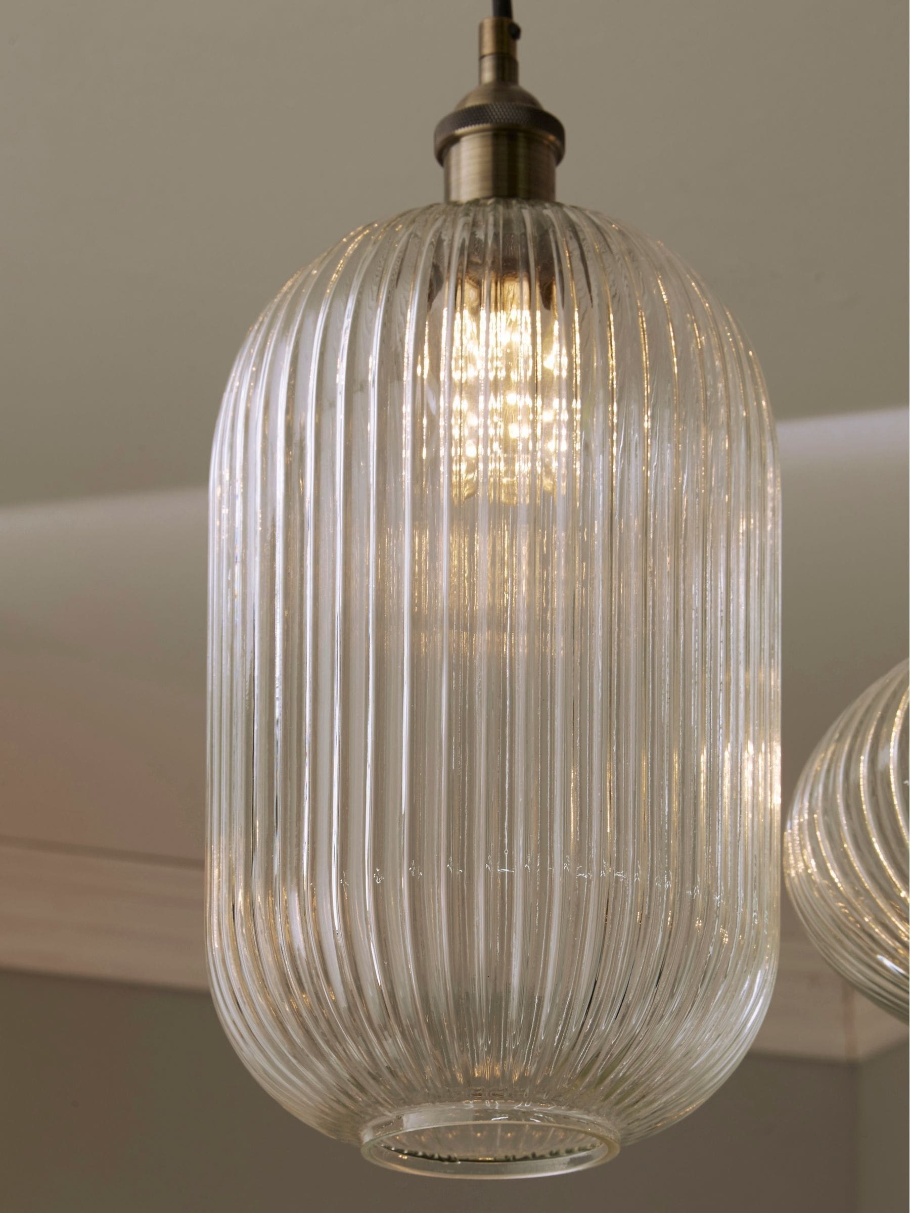 Pacific Clear Abigail ribbed glass pendant light, UK version