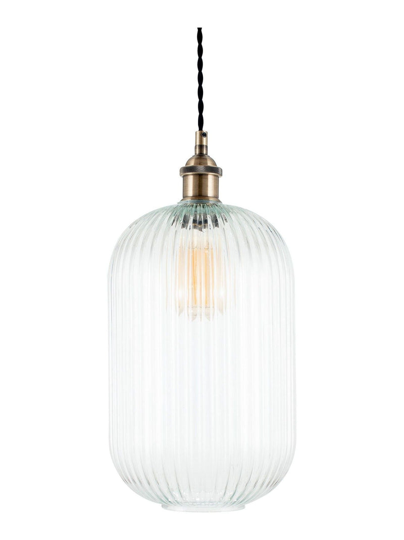 Pacific Clear Abigail ribbed glass pendant light, UK version