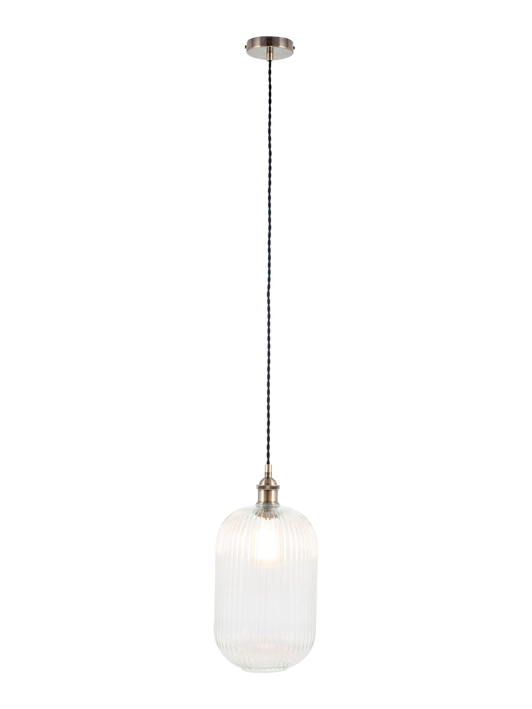 Pacific Clear Abigail ribbed glass pendant light, UK version