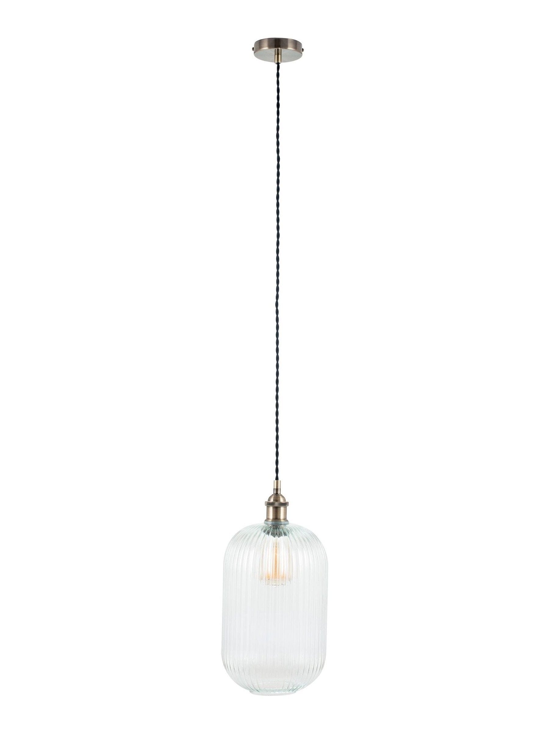 Pacific Clear Abigail ribbed glass pendant light, UK version