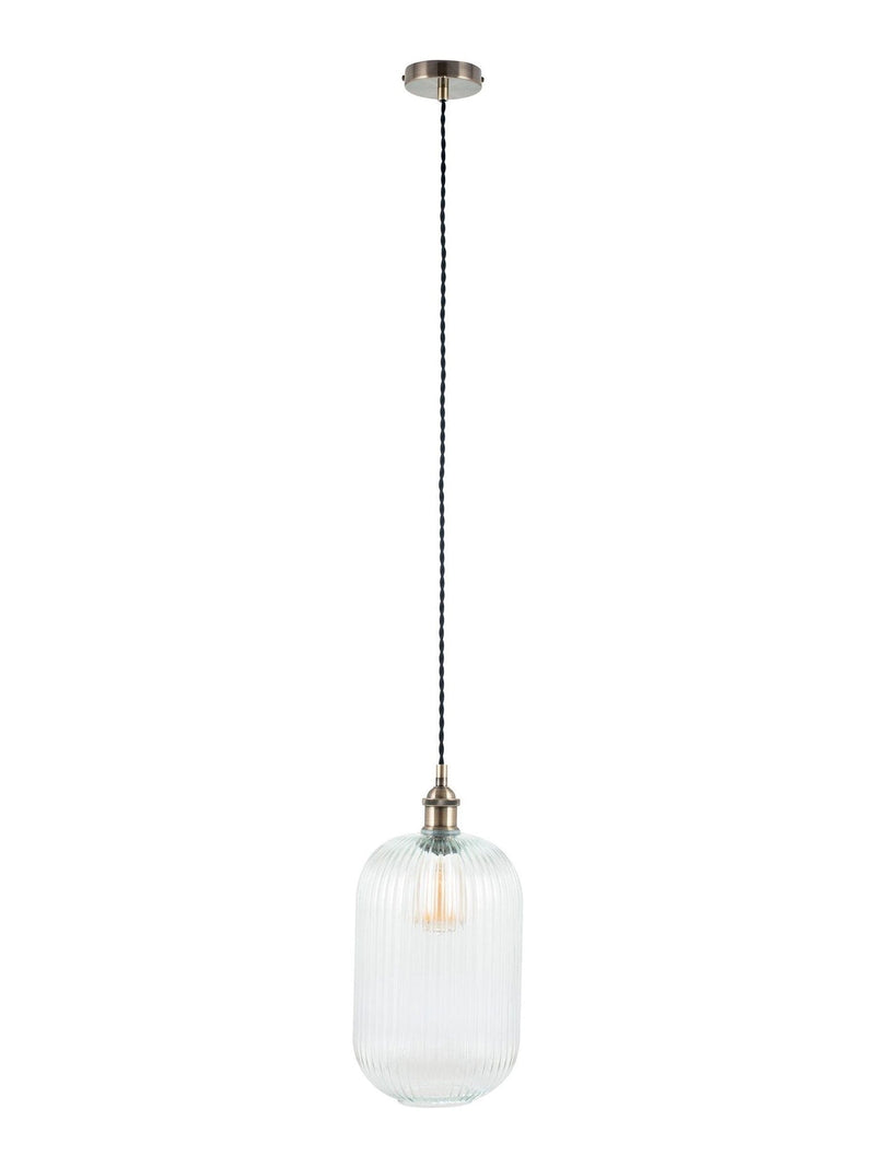 Pacific Clear Abigail ribbed glass pendant light, UK version