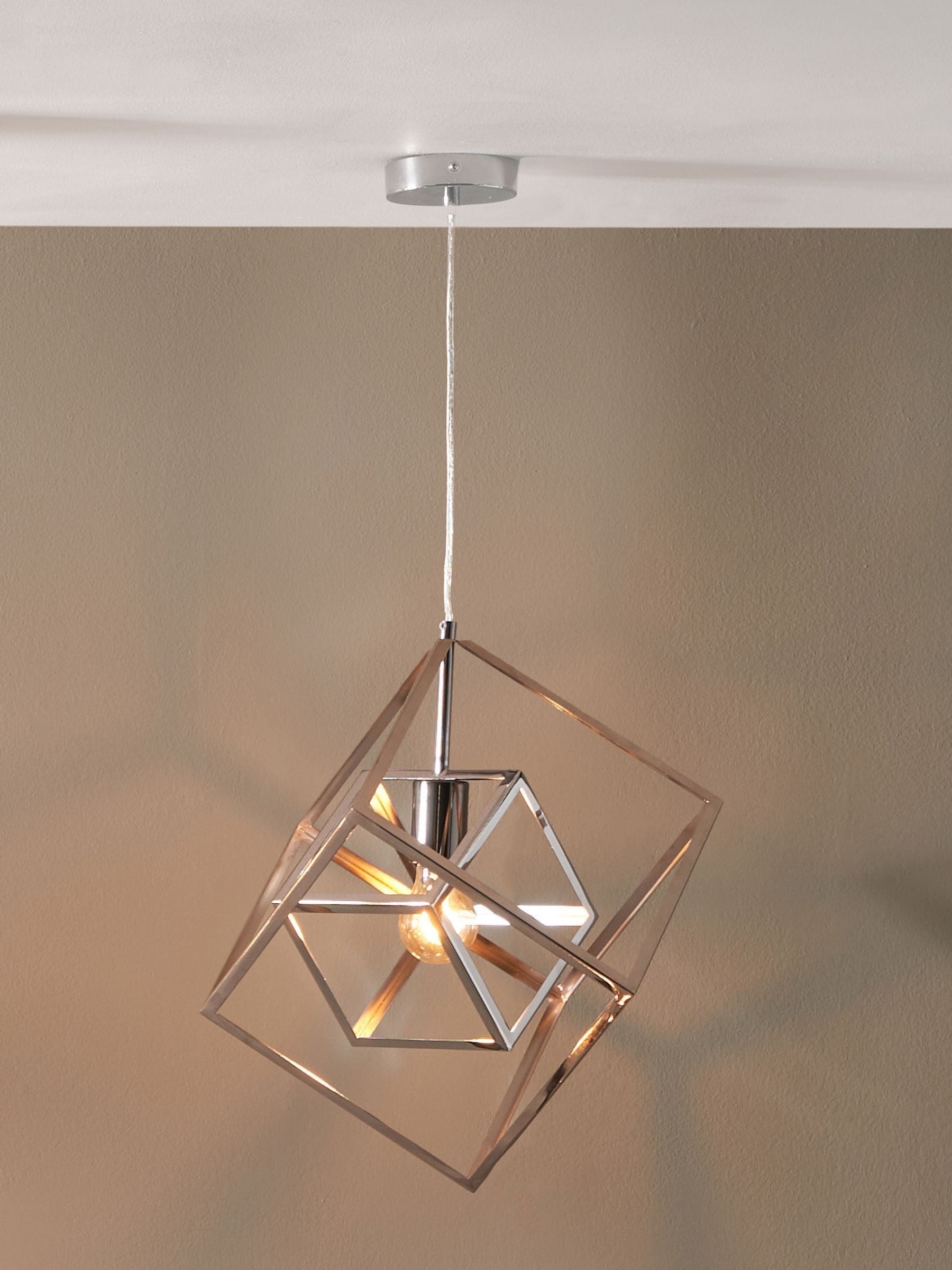 Pacific Silver Alessio shiny nickel cube pendant light, UK version