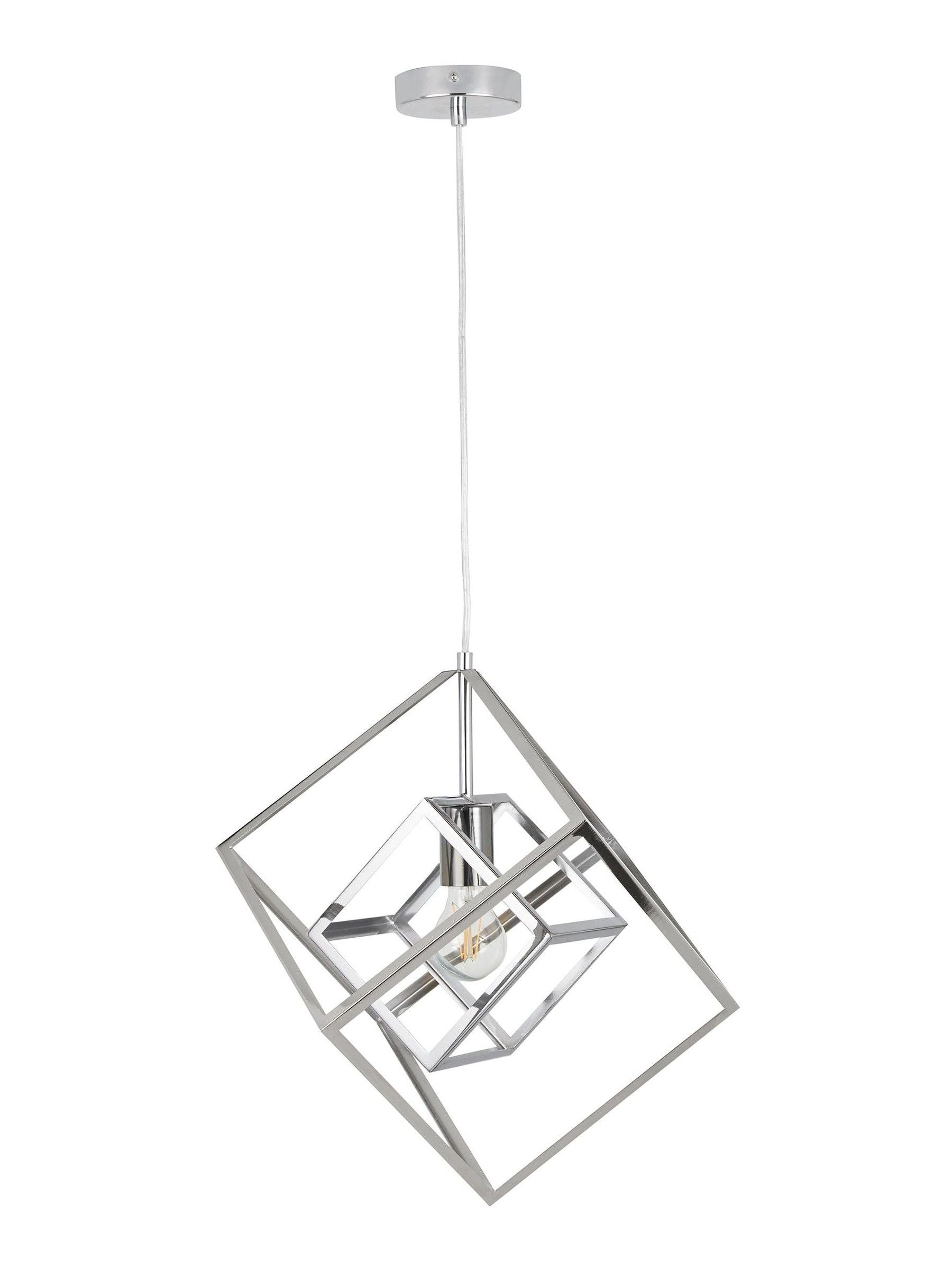 Pacific Silver Alessio shiny nickel cube pendant light, UK version