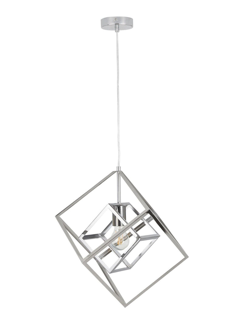Pacific Silver Alessio shiny nickel cube pendant light, UK version