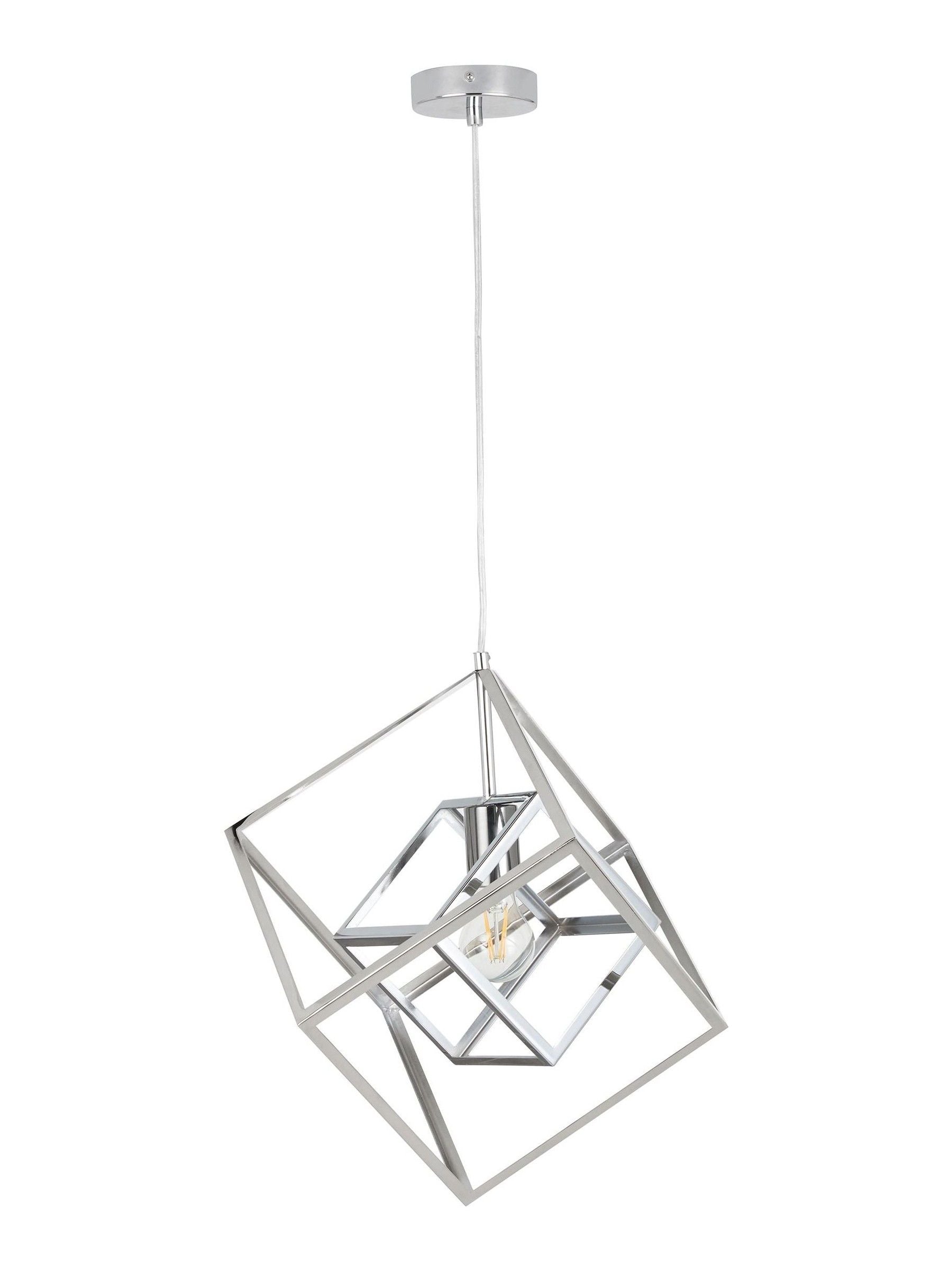 Pacific Silver Alessio shiny nickel cube pendant light, UK version