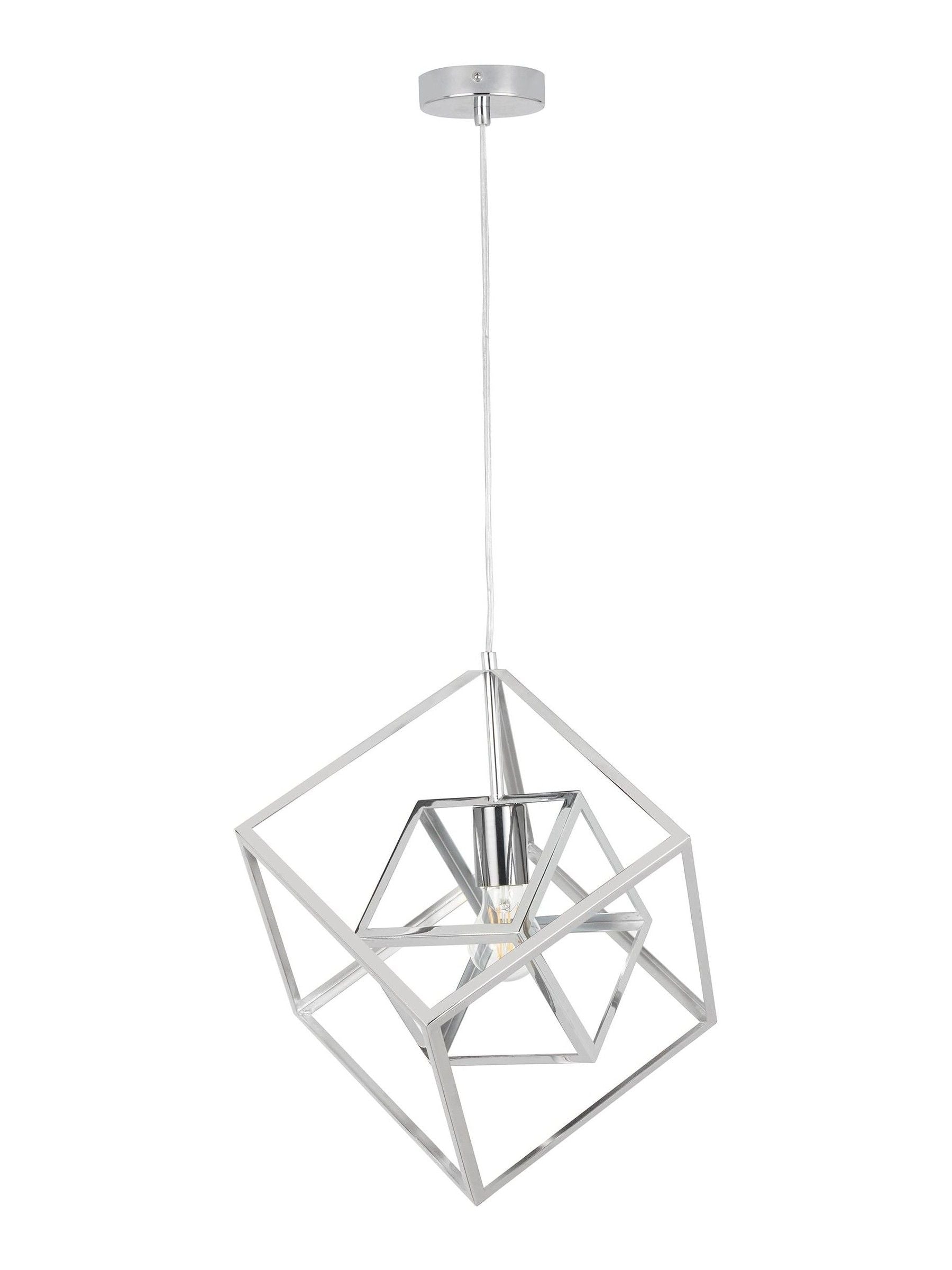 Pacific Silver Alessio shiny nickel cube pendant light, UK version