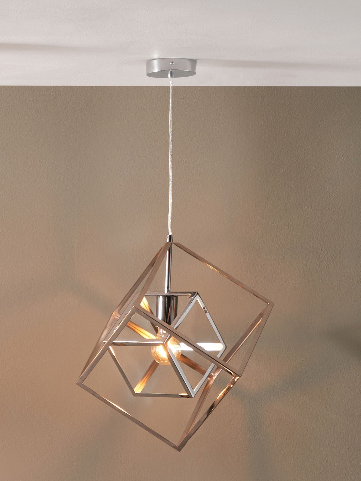 Pacific Silver Alessio shiny nickel cube pendant light, UK version