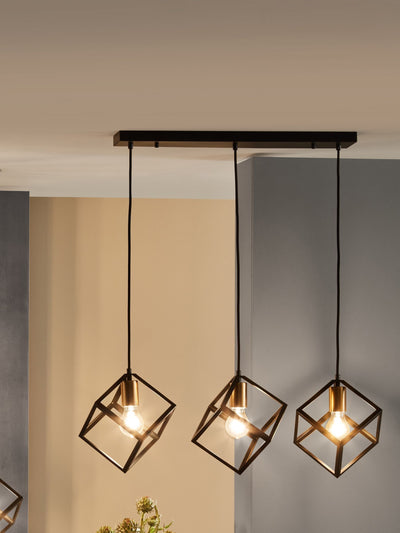 Next Pacific Alessio Matt Black Metal Three Cube Pendant Ceiling Light- Buy online at McGrocer