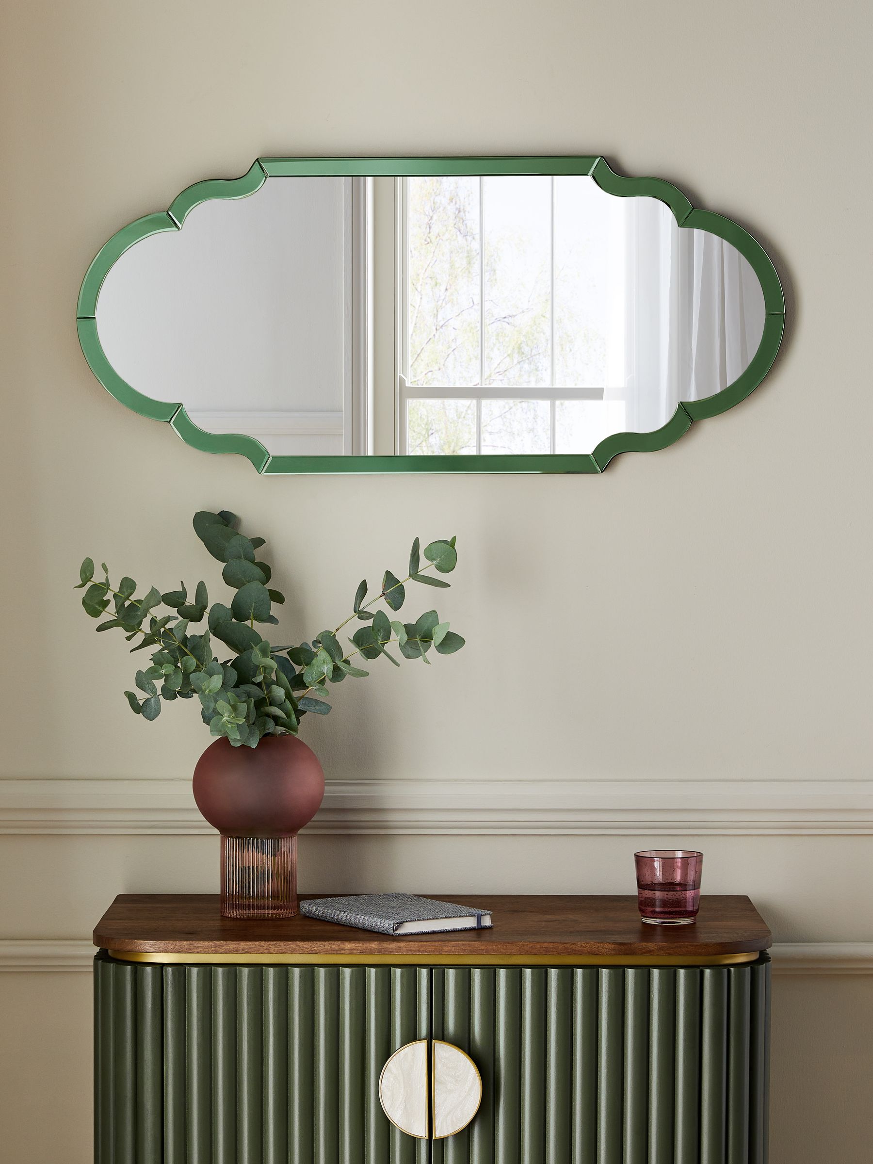 Clarke & Clarke green wobble glass mirror 90x40cm, UK version