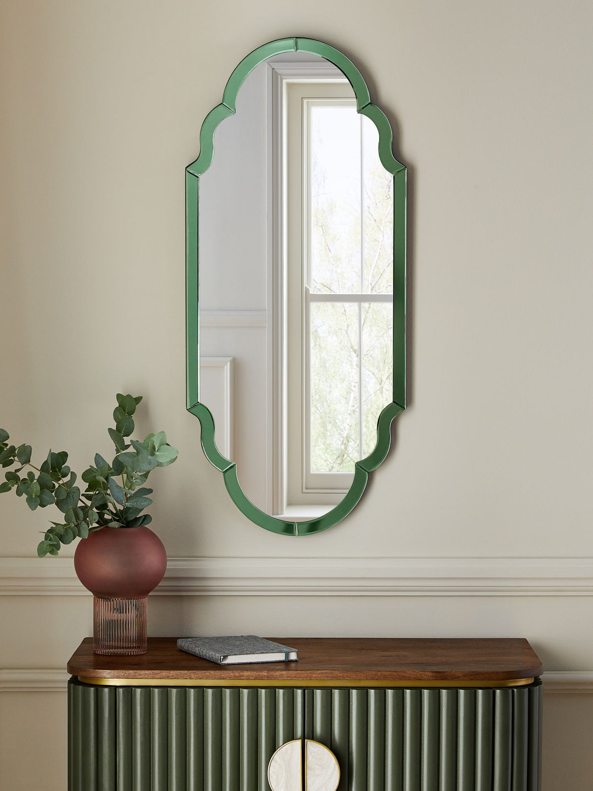 Clarke & Clarke green wobble glass mirror 90x40cm, UK version