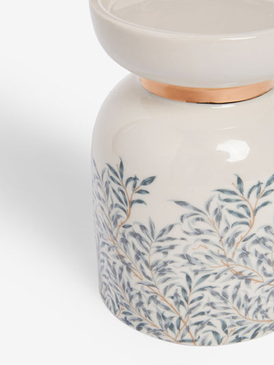 Porte-bougie en grès motif feuille crème William Morris 14 cm