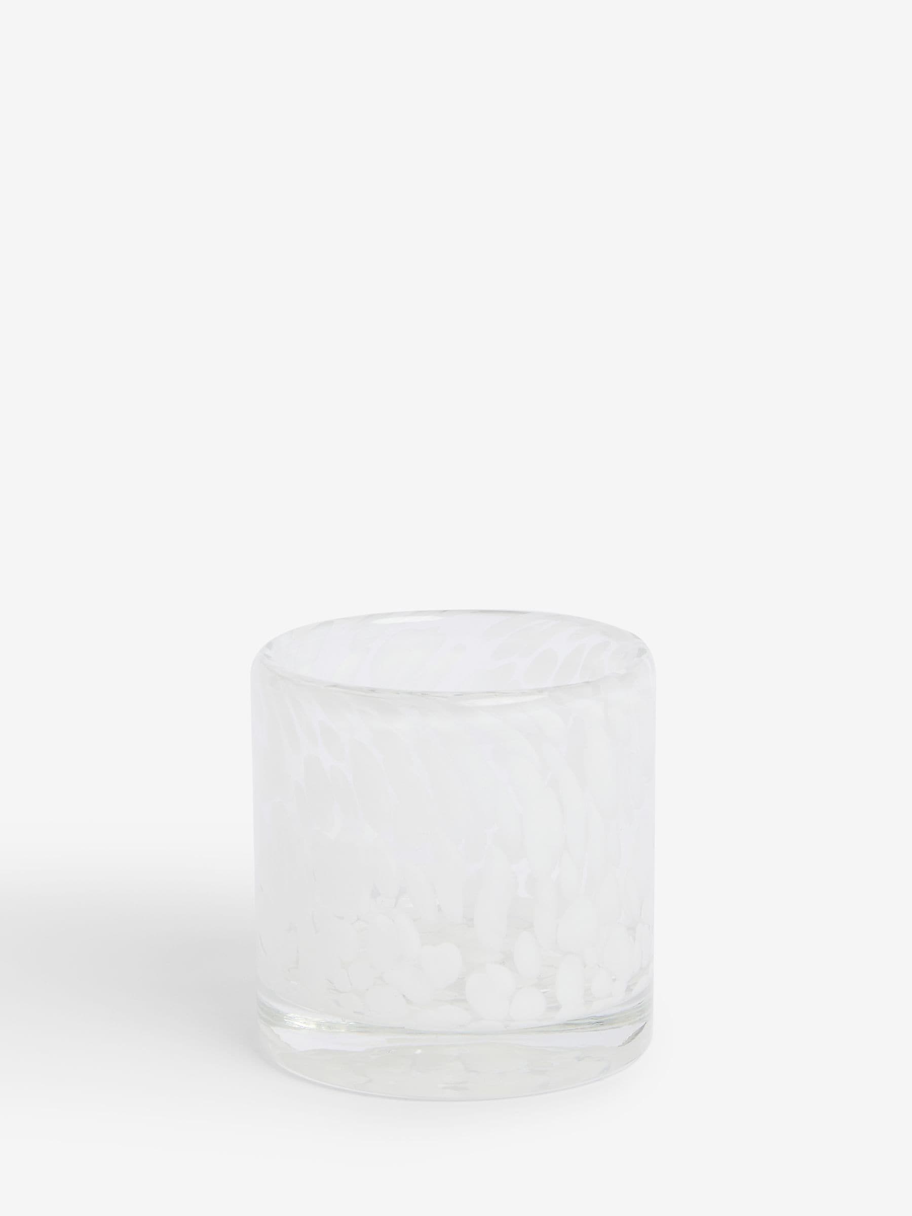 Nina Campbell white confetti glass tea light candle holder, imported from the UK