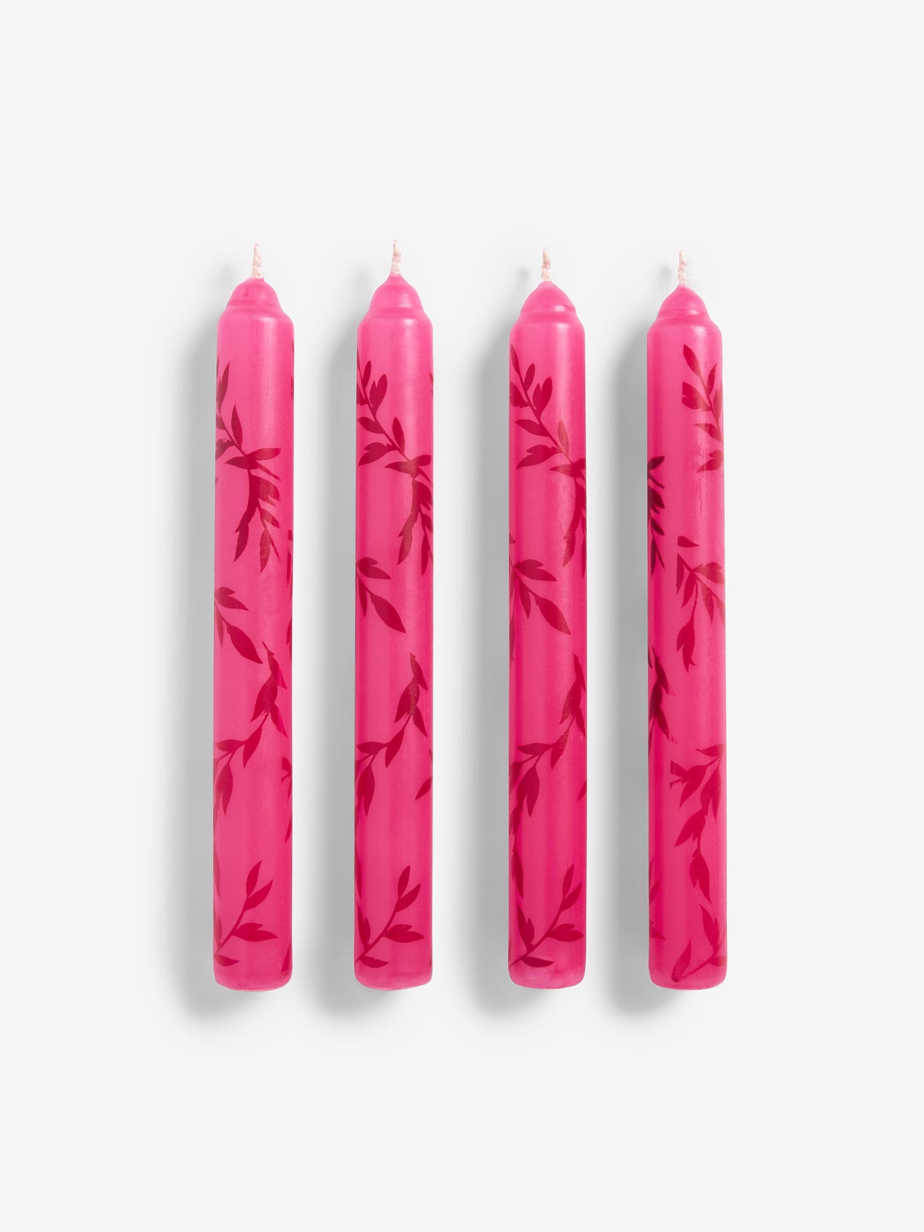 Rockett St George pink leaf dinner candles 4-count, imported from the UK