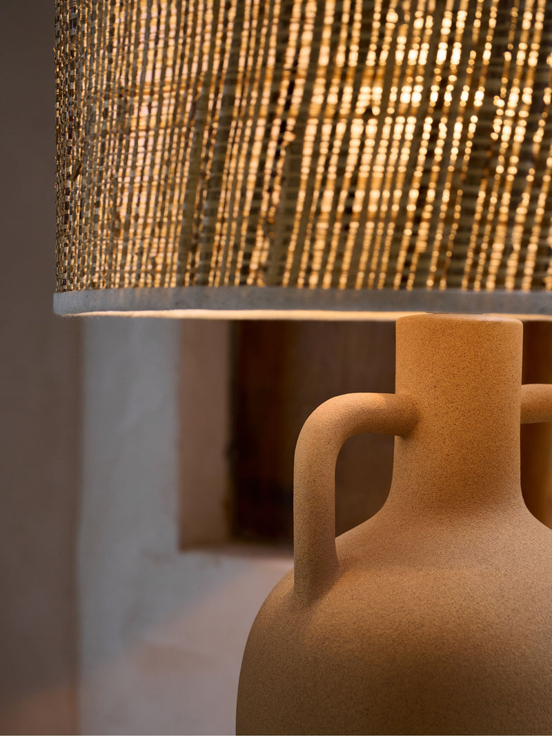 French Connection Chana terracotta table lamp seagrass shade, imported from the UK