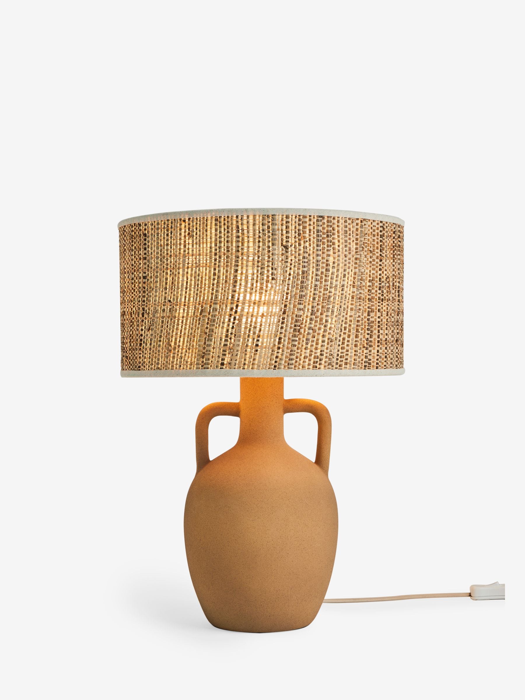 French Connection Chana terracotta table lamp seagrass shade, imported from the UK