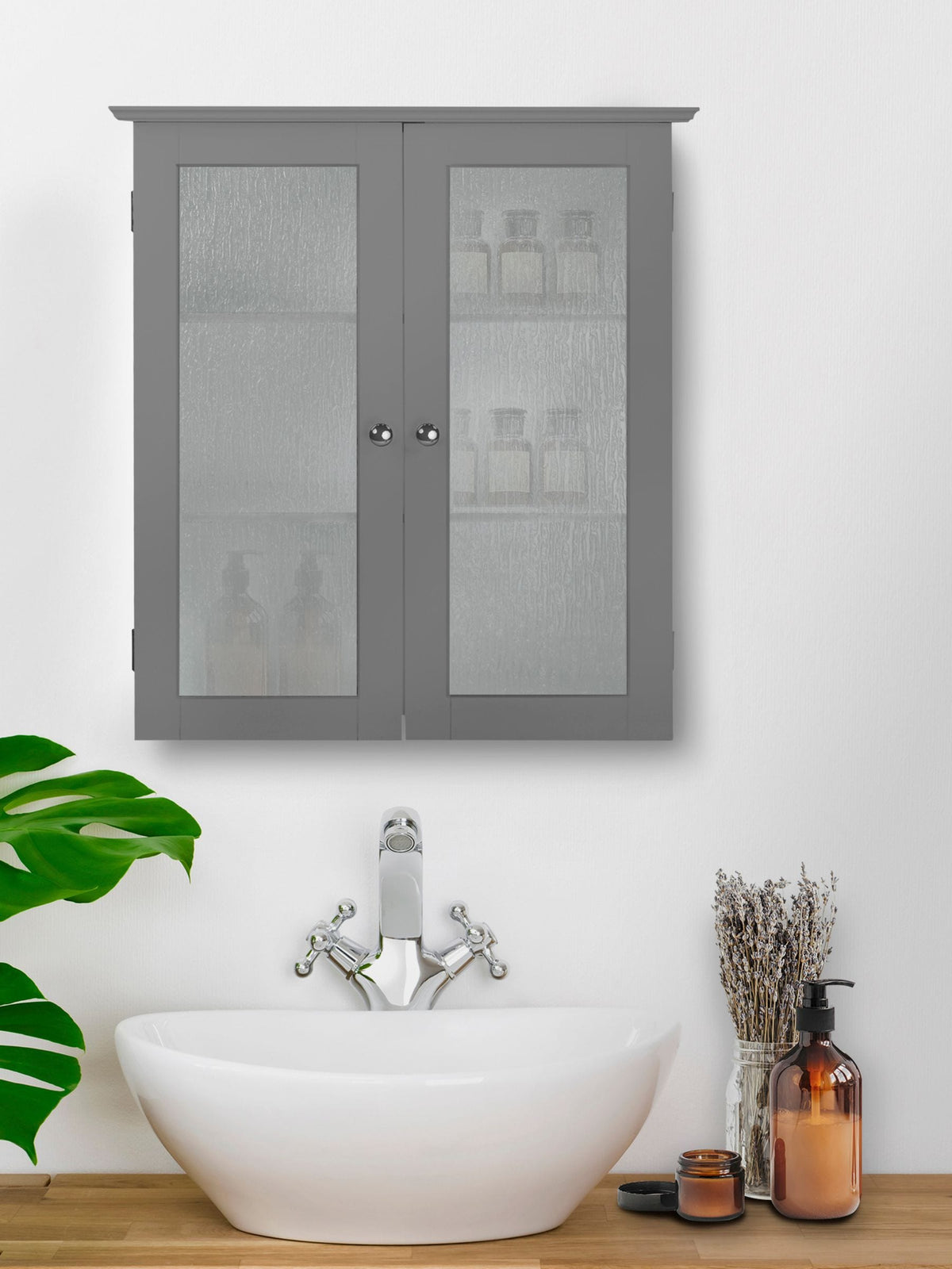 Teamson Home Grey Dawson Wooden Bathroom Storage Wall Cabinet Unit