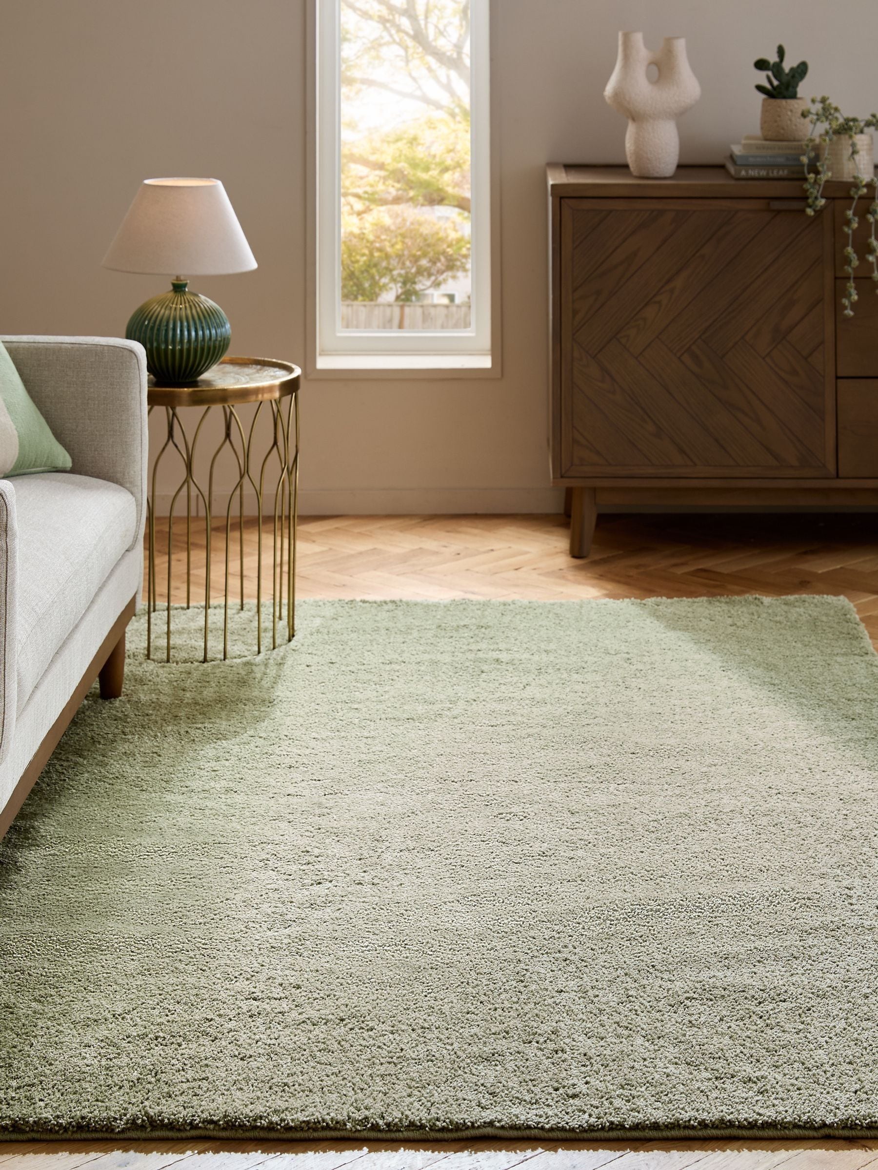 Sage Green Cosy Washable Shaggy Rug, imported from the UK