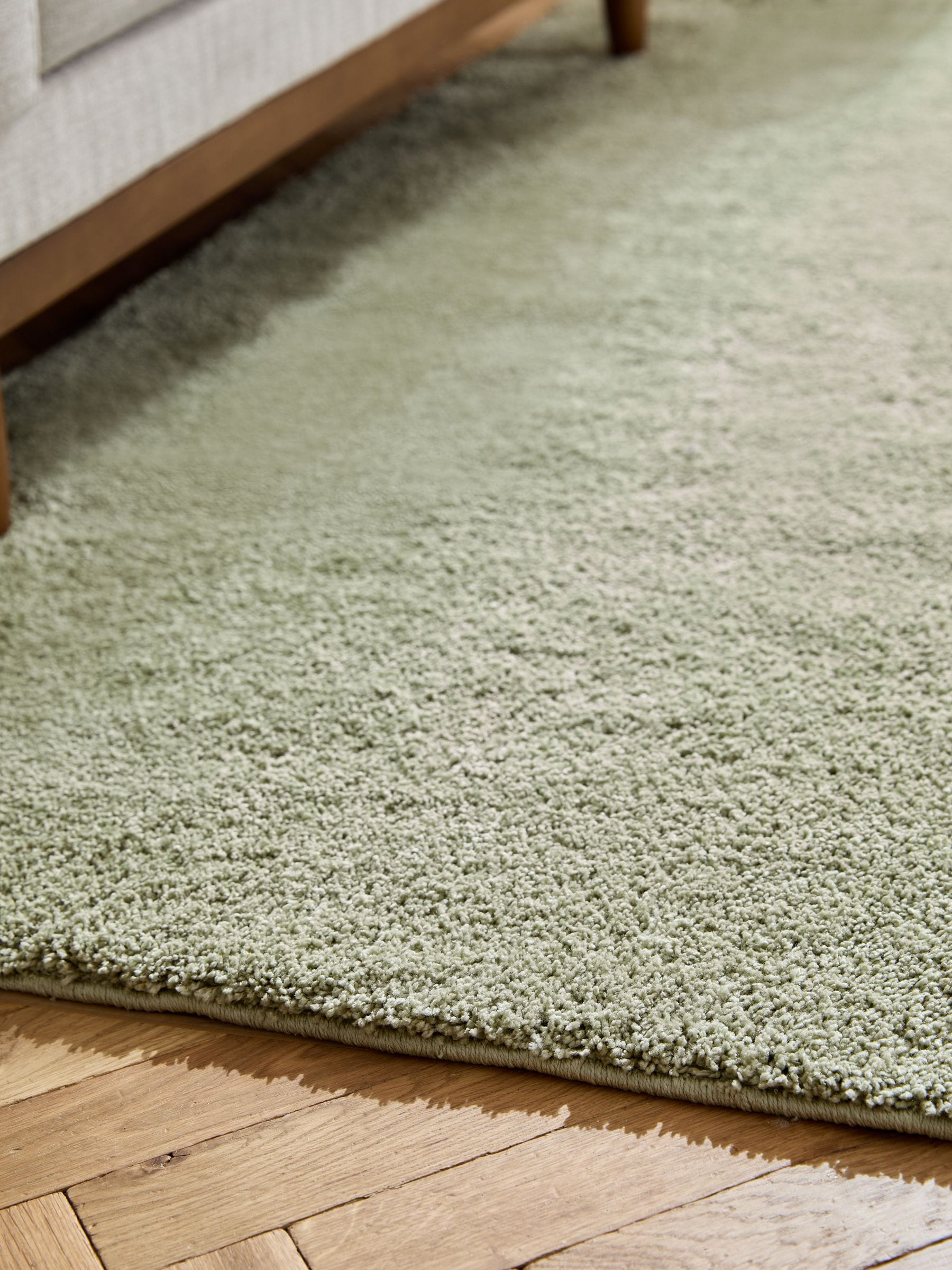 Sage Green Cosy Washable Shaggy Rug, imported from the UK