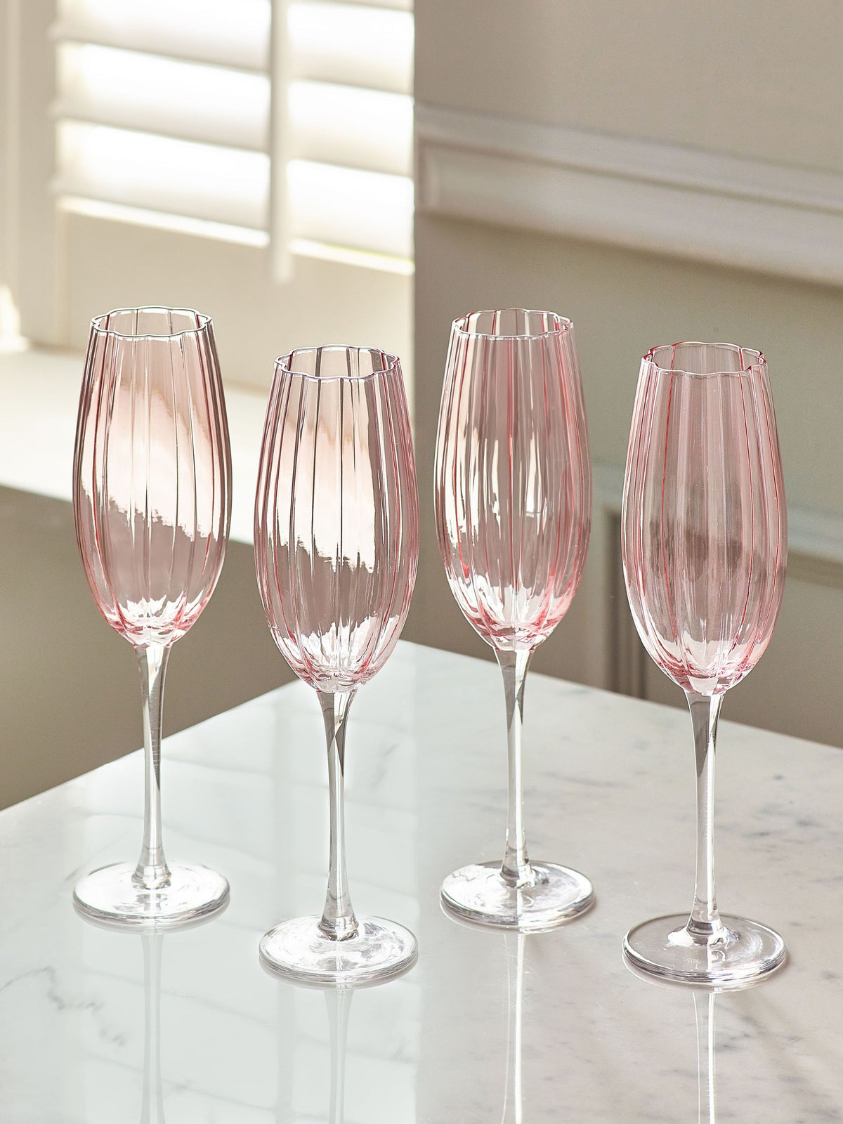 Set of 4 Pink Ottilie Champagne Flute Glasses