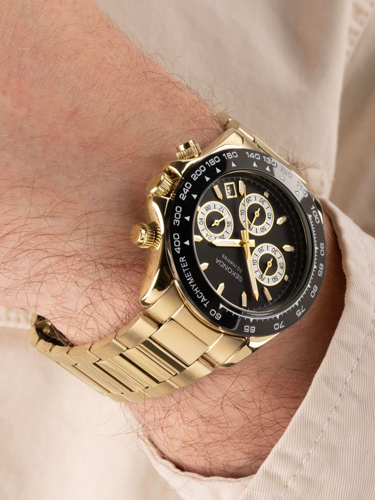 Sekonda Mens Circuit 39mm Analogue Gold Tone Watch With Case And Stainless Steel Bracelet With Dial