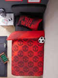 Manchester United red duvet cover and pillowcase set, imported from the UK