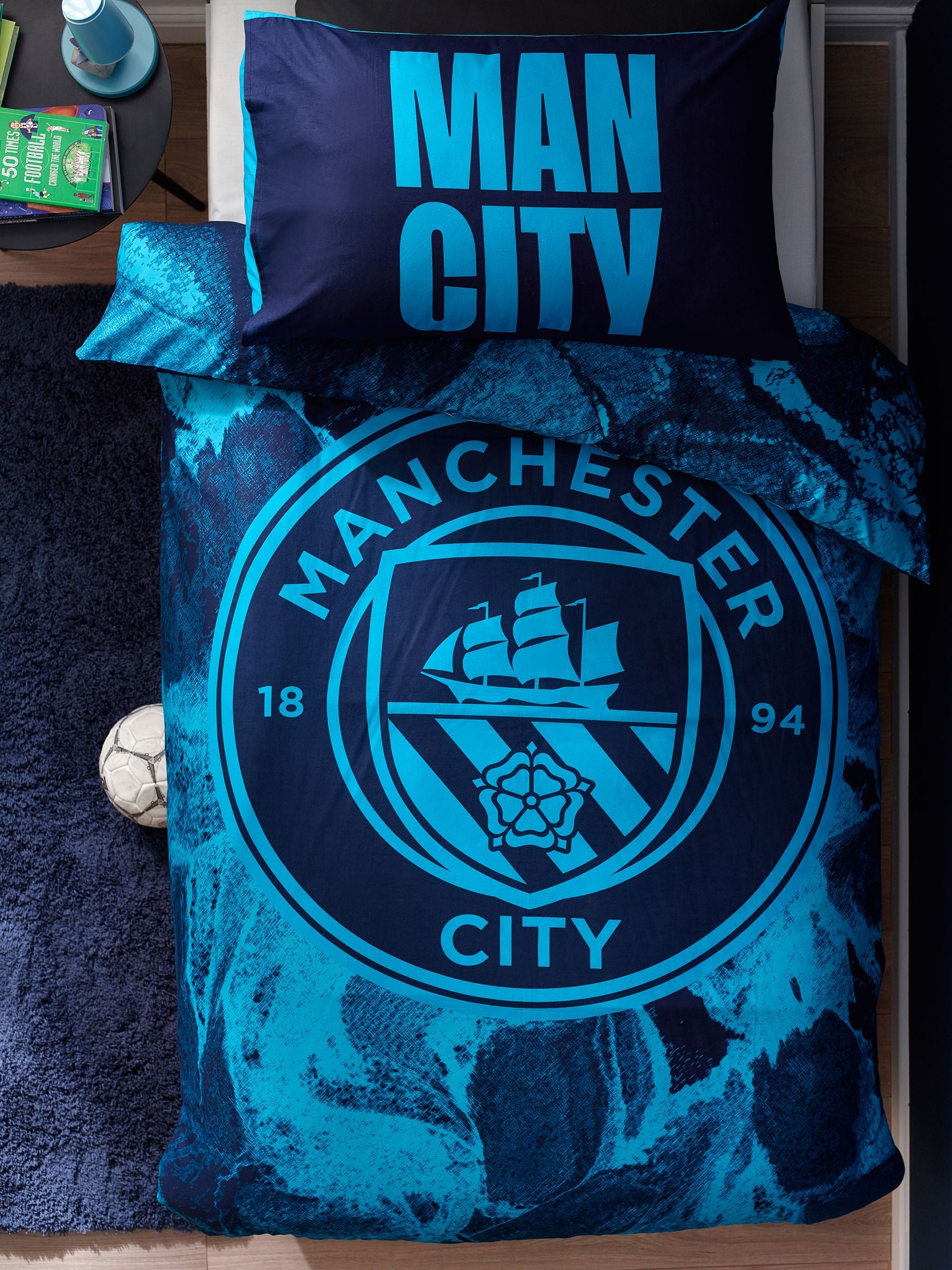 NEXT Blue Manchester City single duvet cover and pillowcase set - British product