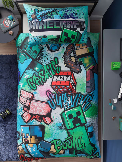 Blått Minecraft Enkelt Dynetrekk og putevar Sett