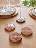 Set of 4 Natural Bronx etched wooden coasters, 10cm round (British brand)