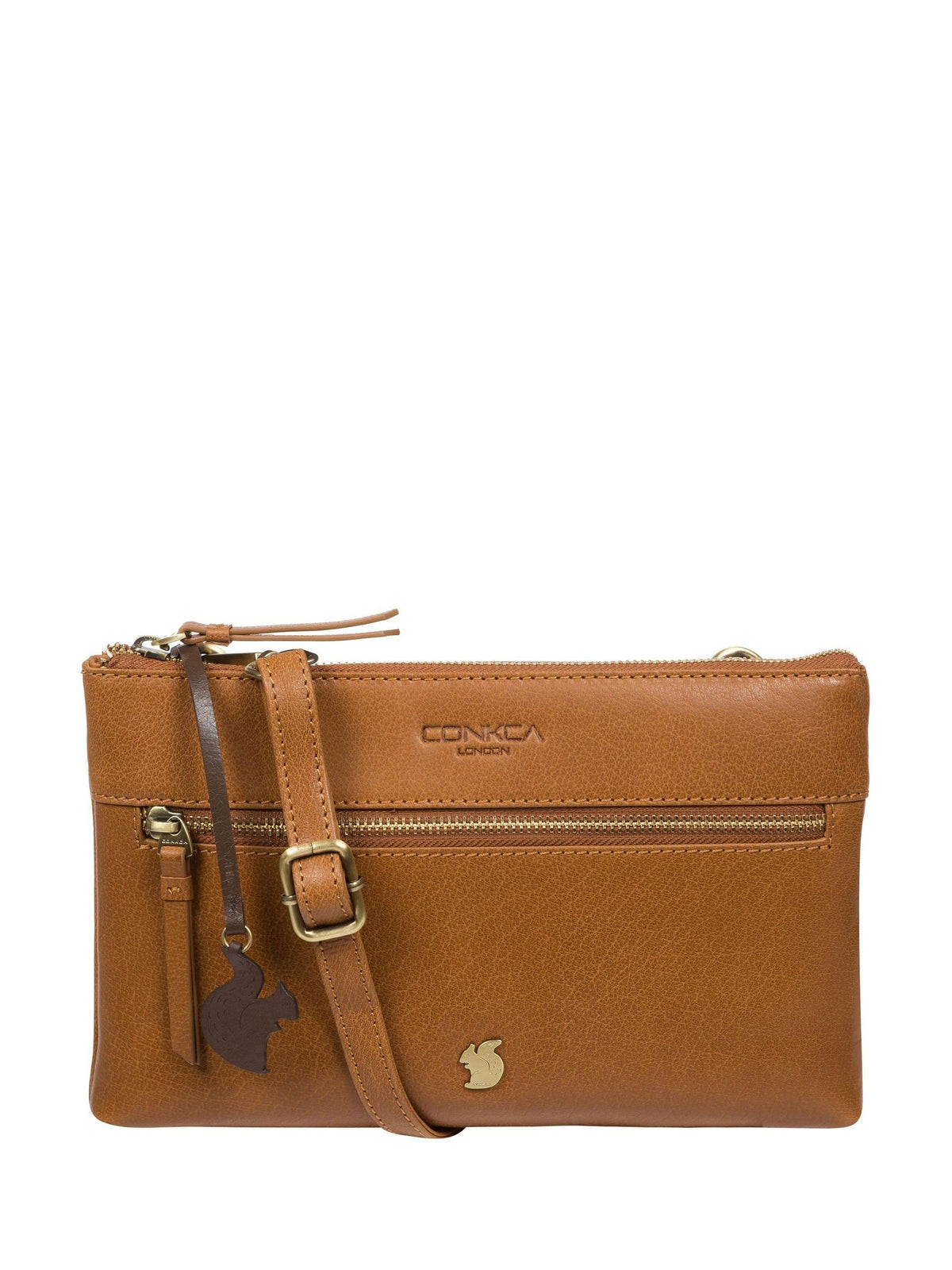 Conkca London dark tan Minnow leather cross-body clutch bag, UK version