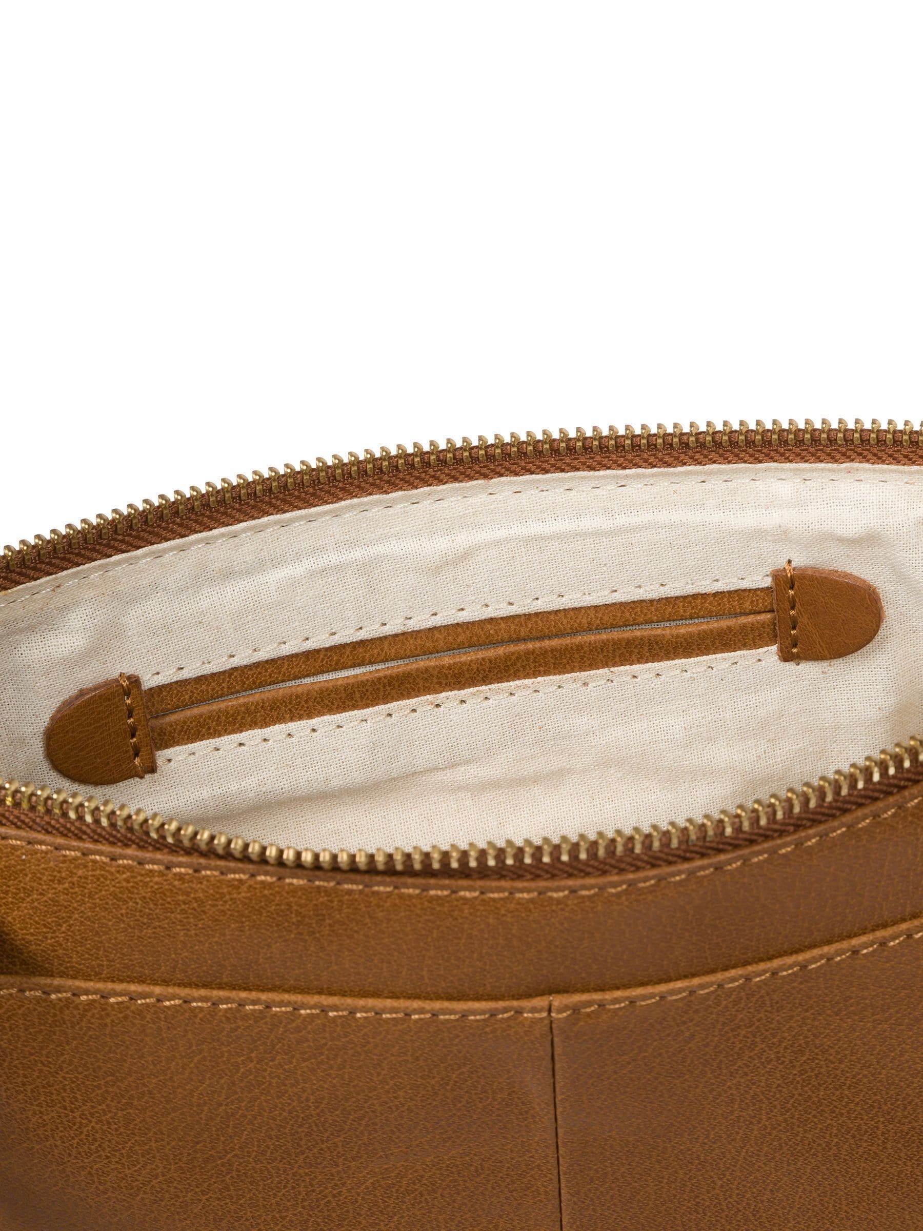 Conkca London dark tan Minnow leather cross-body clutch bag, UK version
