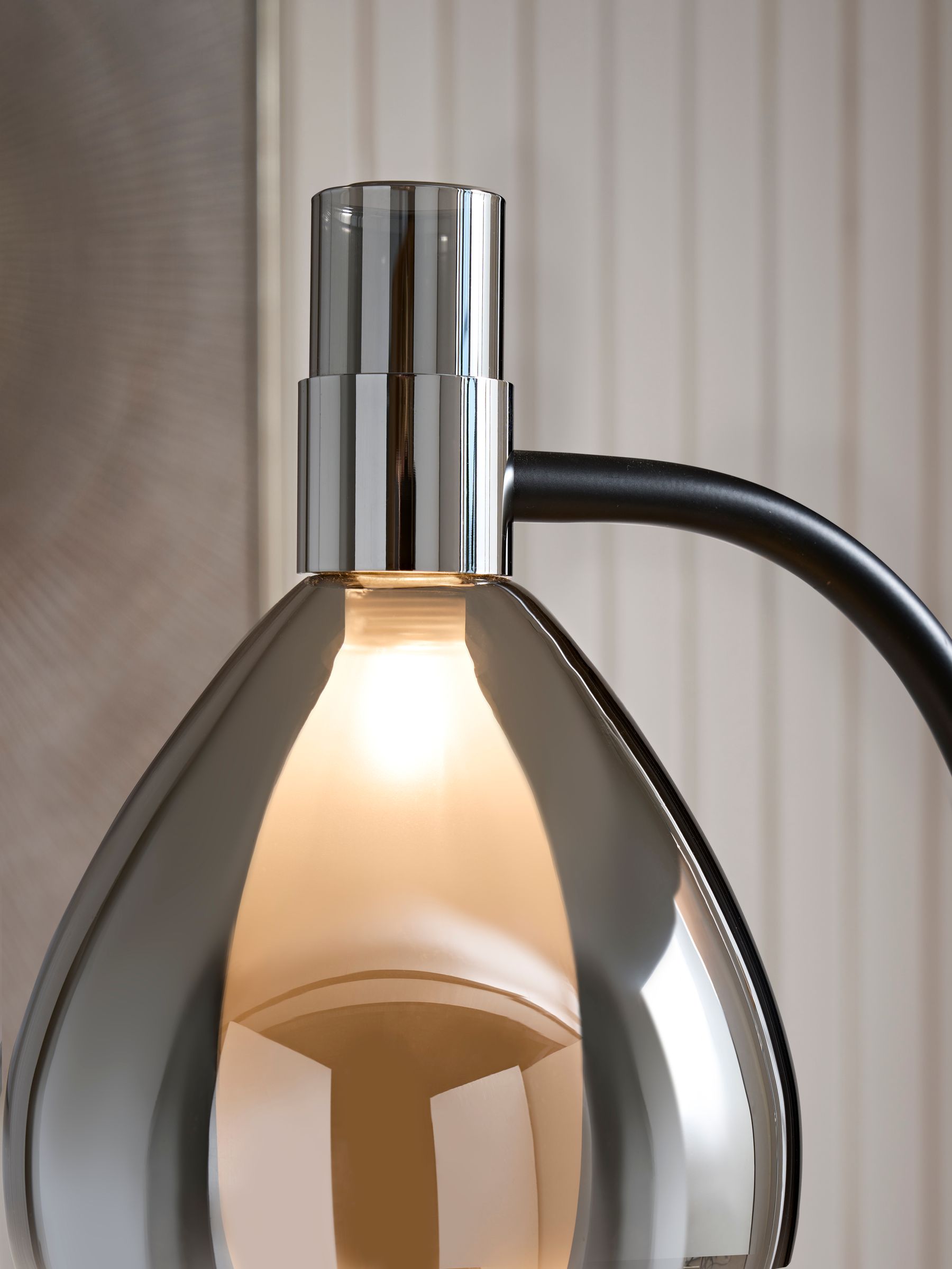 Carson black floor lamp with smoked glass shade, imported from the UK