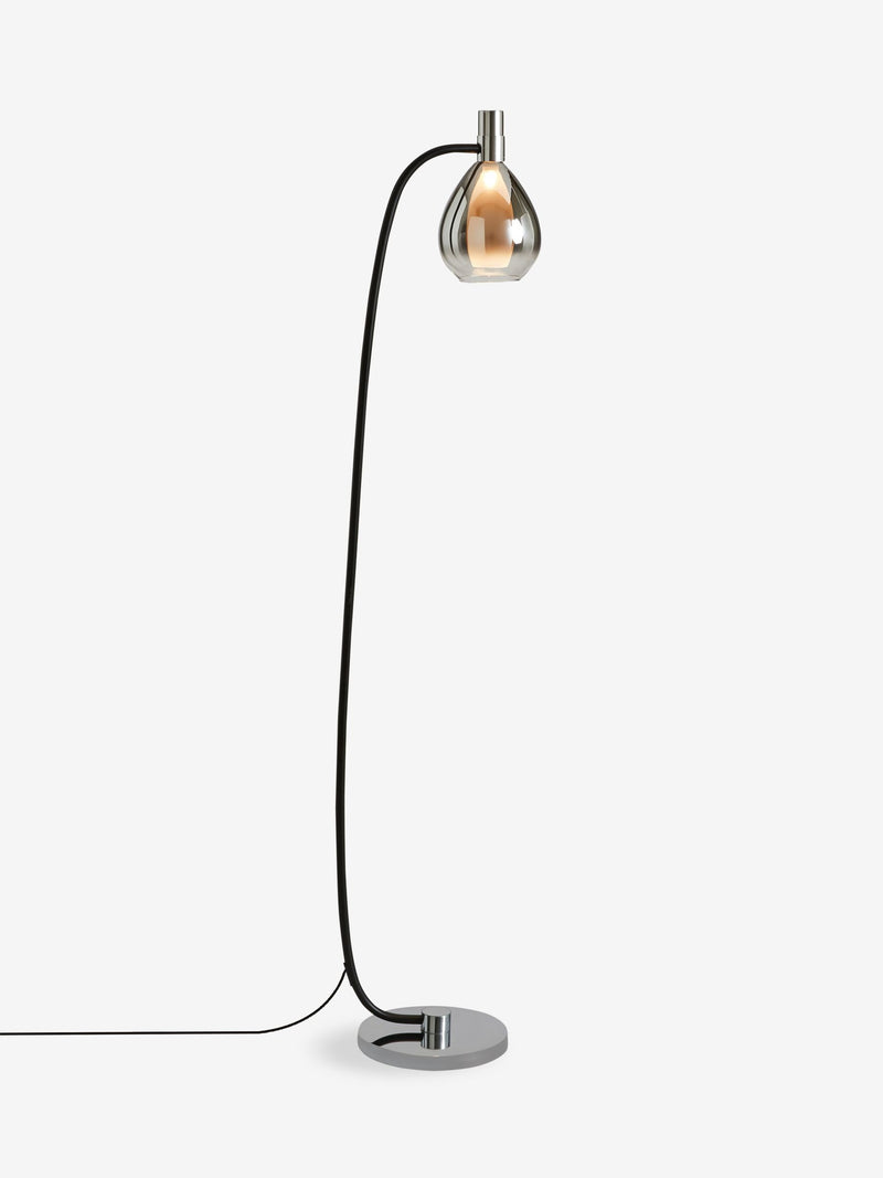 Carson black floor lamp with smoked glass shade, imported from the UK