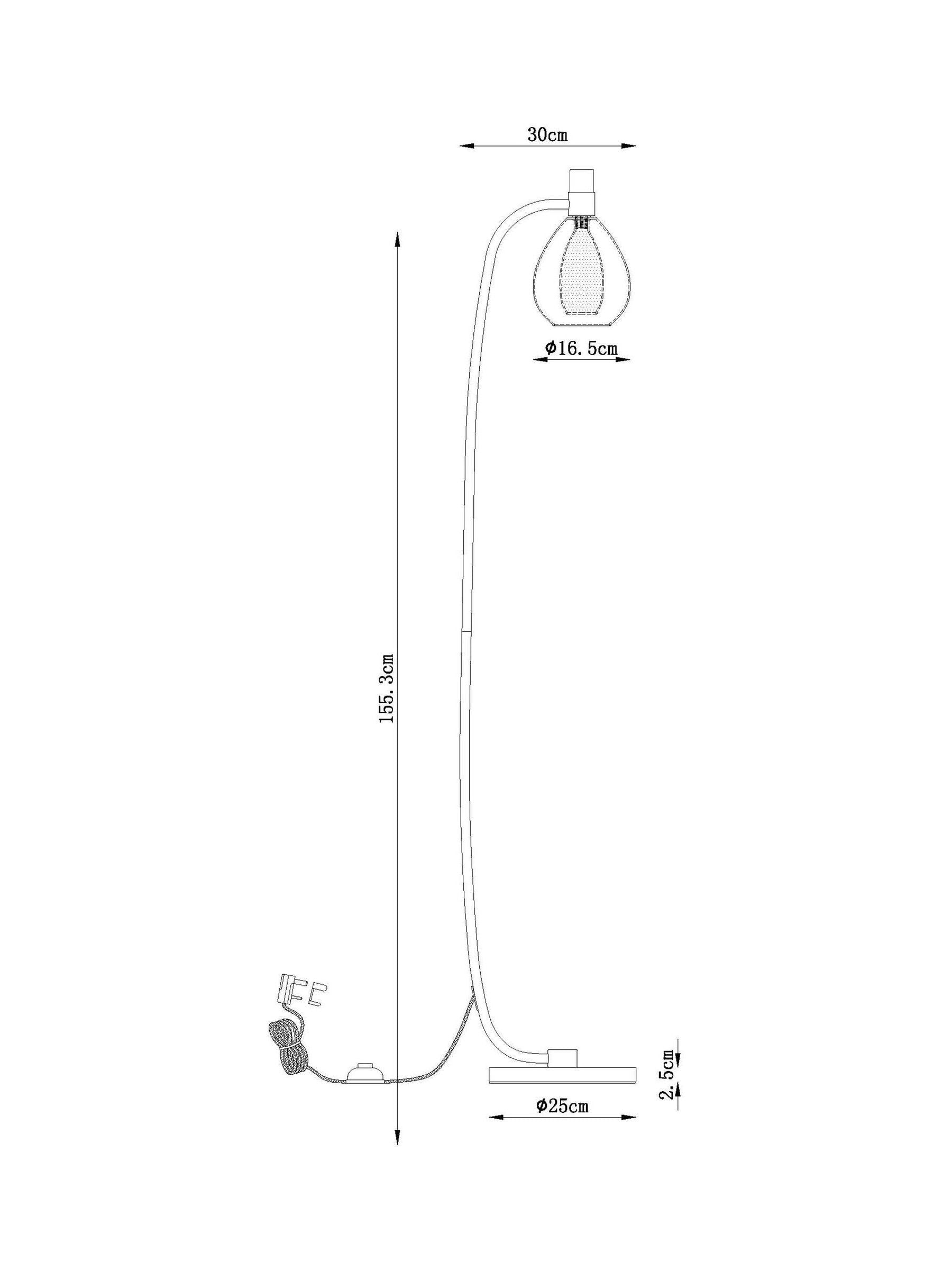 Carson black floor lamp with smoked glass shade, imported from the UK