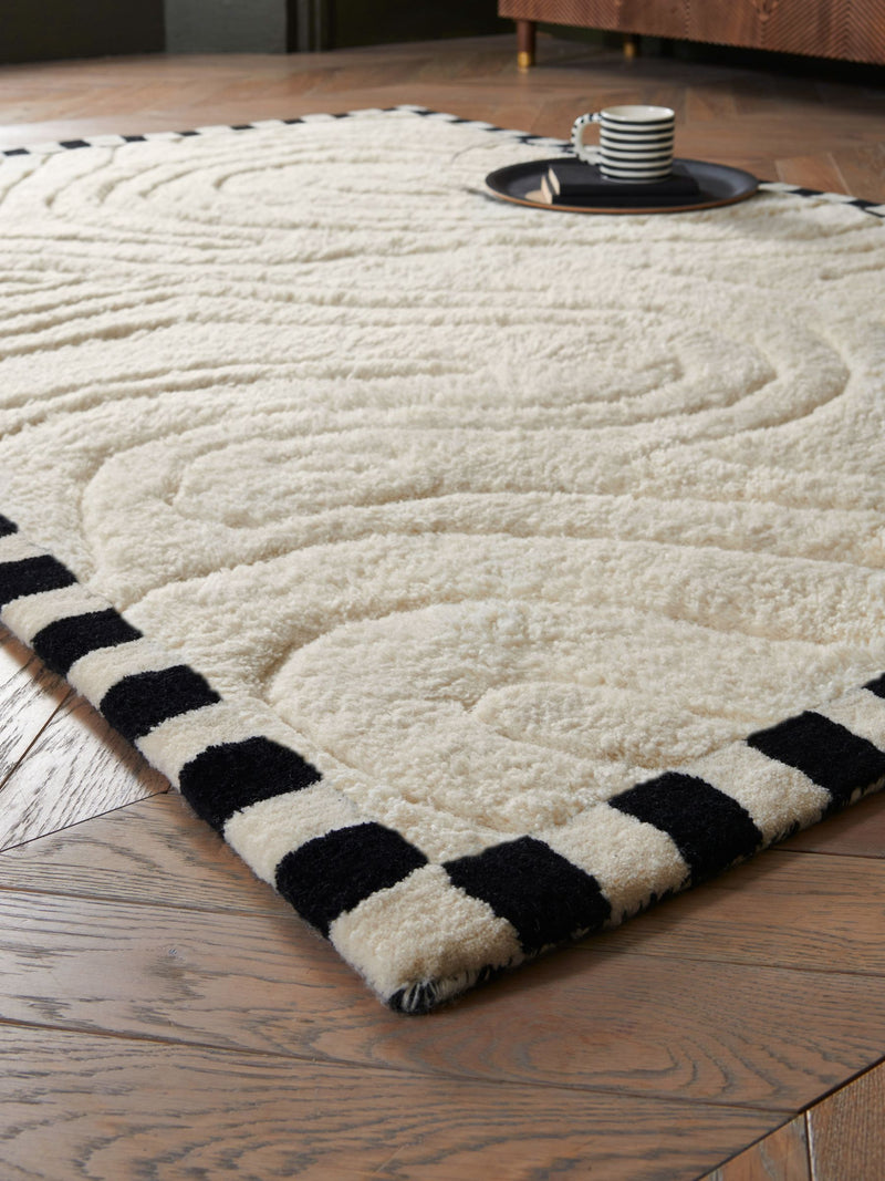 Rockett St George cream retro curve wool tufted rug, UK version