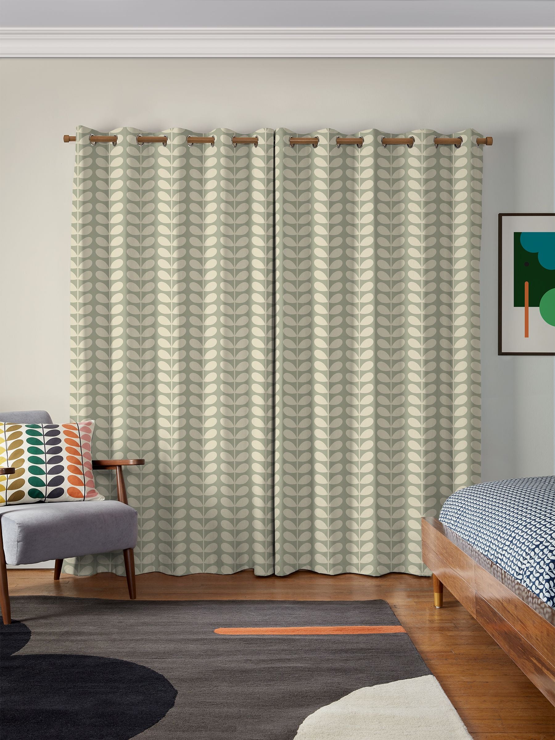Orla Kiely Solid Stem Vorhänge in Kiesel und Creme - Britisches Produkt