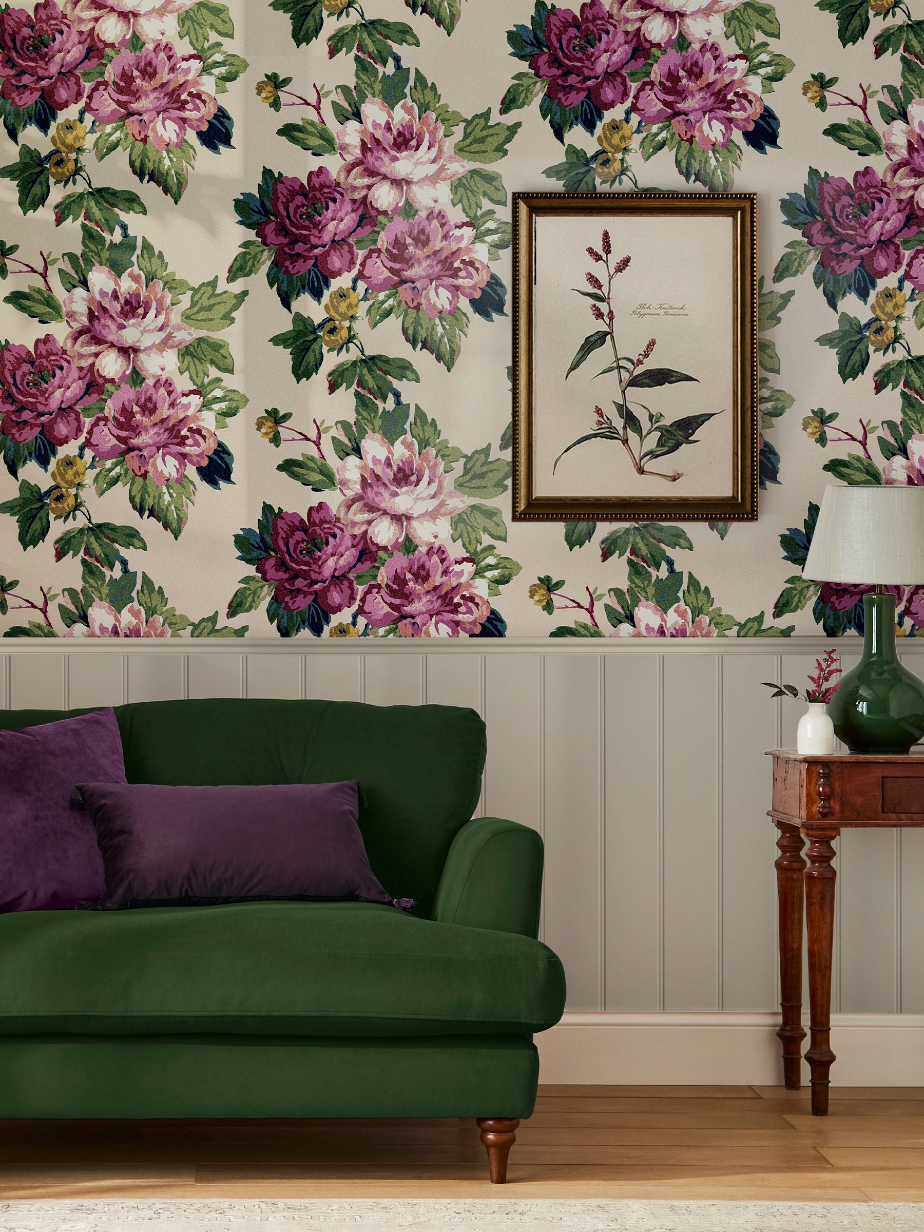 Joules floral wallpaper sample cream pink fuchsia, UK version