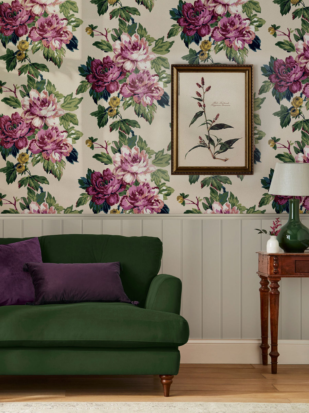 Joules floral wallpaper sample cream pink fuchsia, UK version