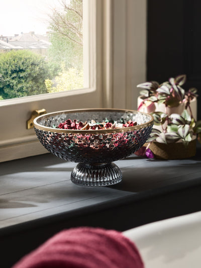 Bol décoratif en verre côtelé bleu
