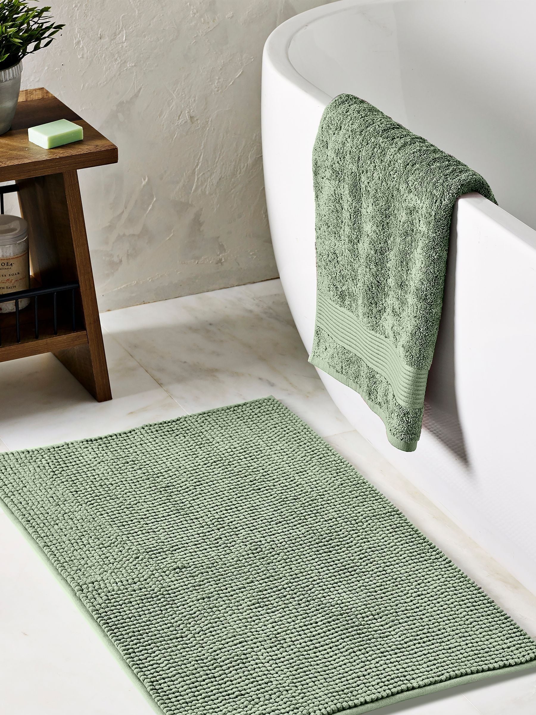 Sage green bobble bath mat 80cm x 50cm, imported from the UK
