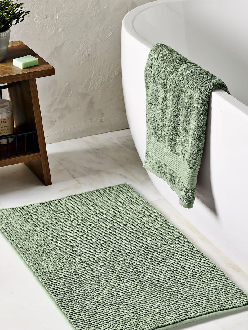 Sage green bobble bath mat 80cm x 50cm, imported from the UK