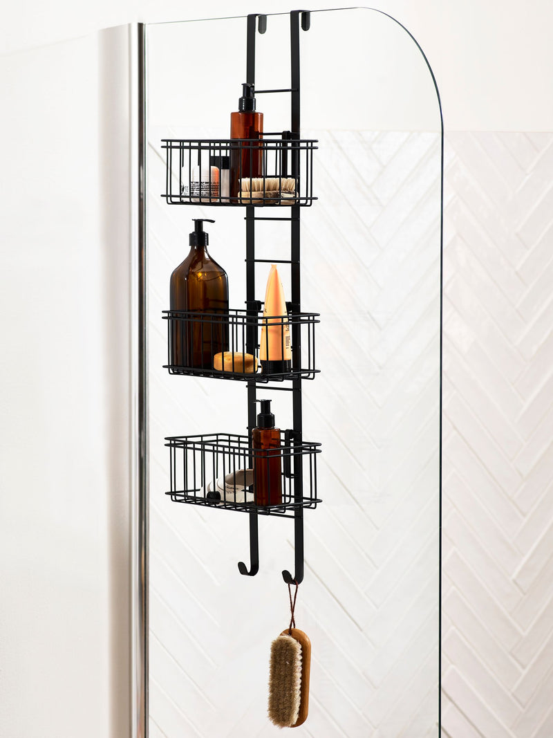 Black adjustable shelf shower caddy - British product