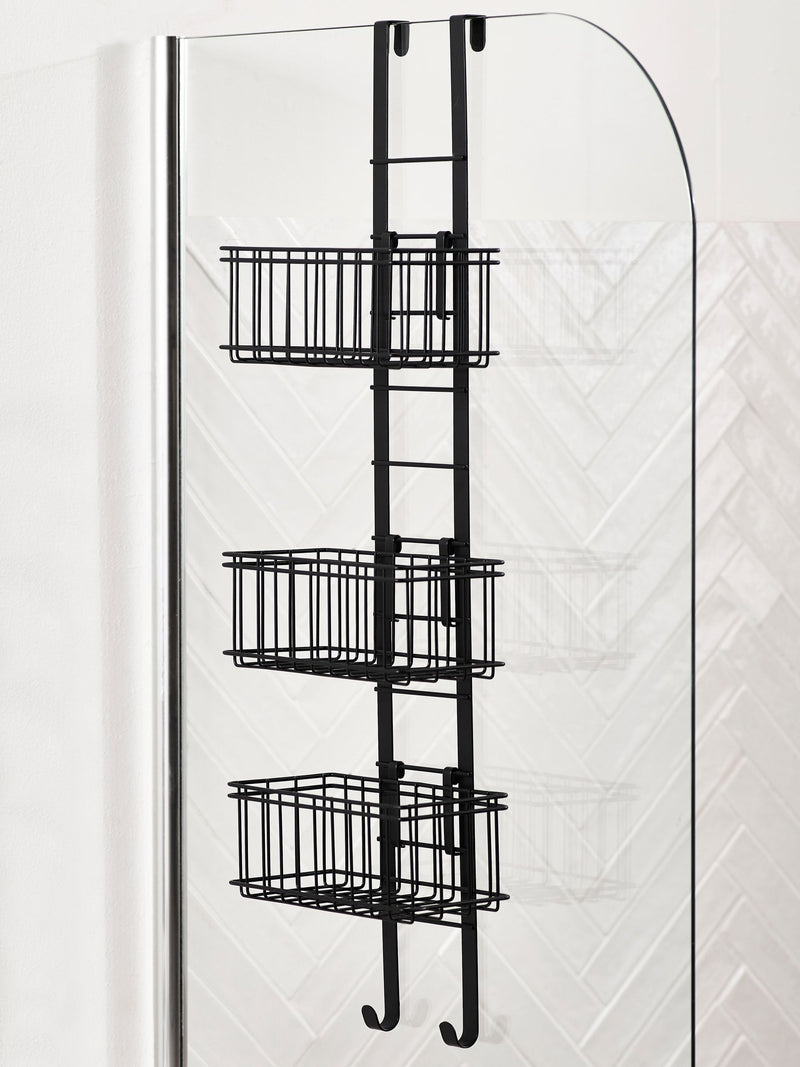 Black adjustable shelf shower caddy - British product