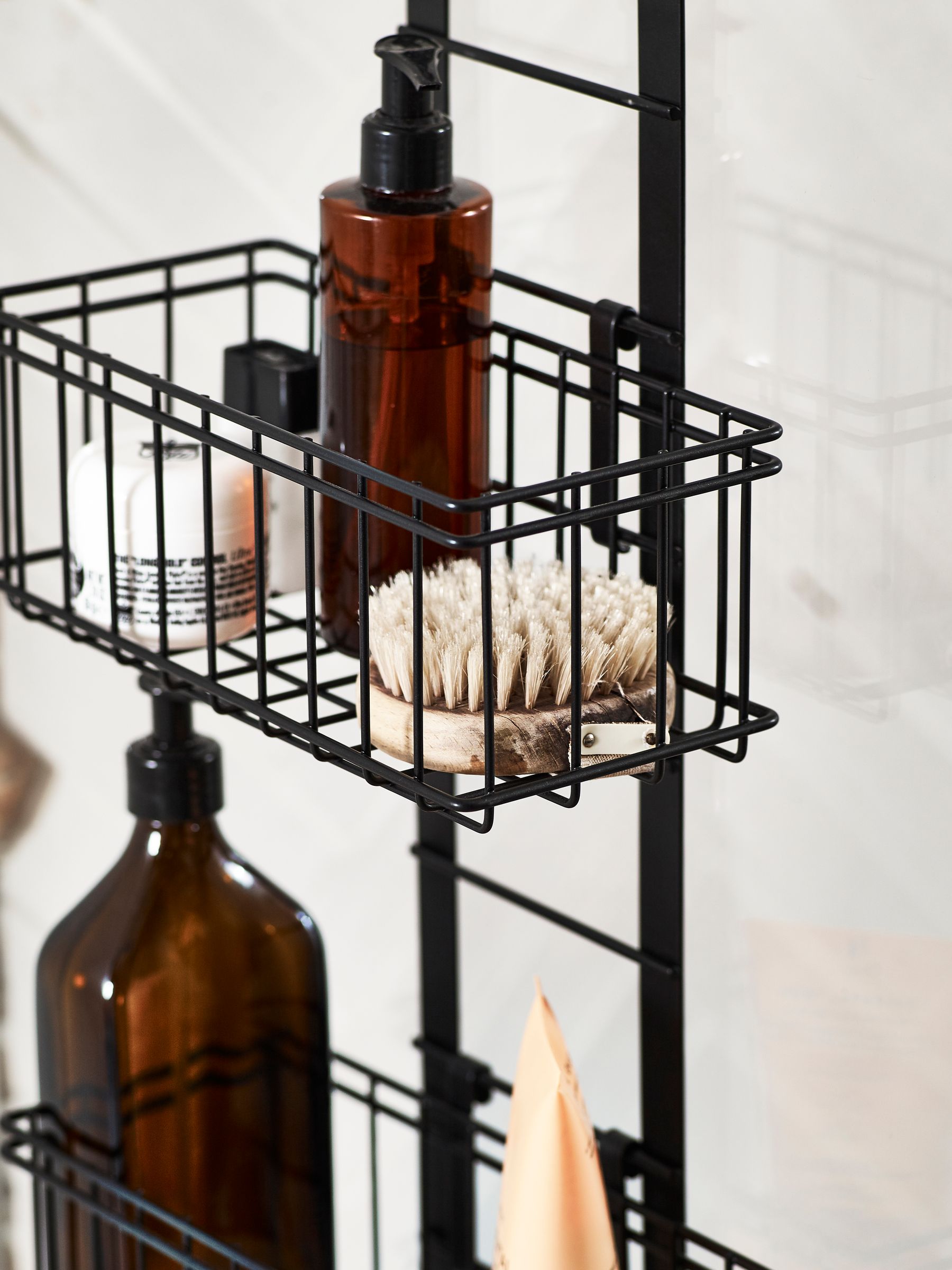 Black adjustable shelf shower caddy - British product