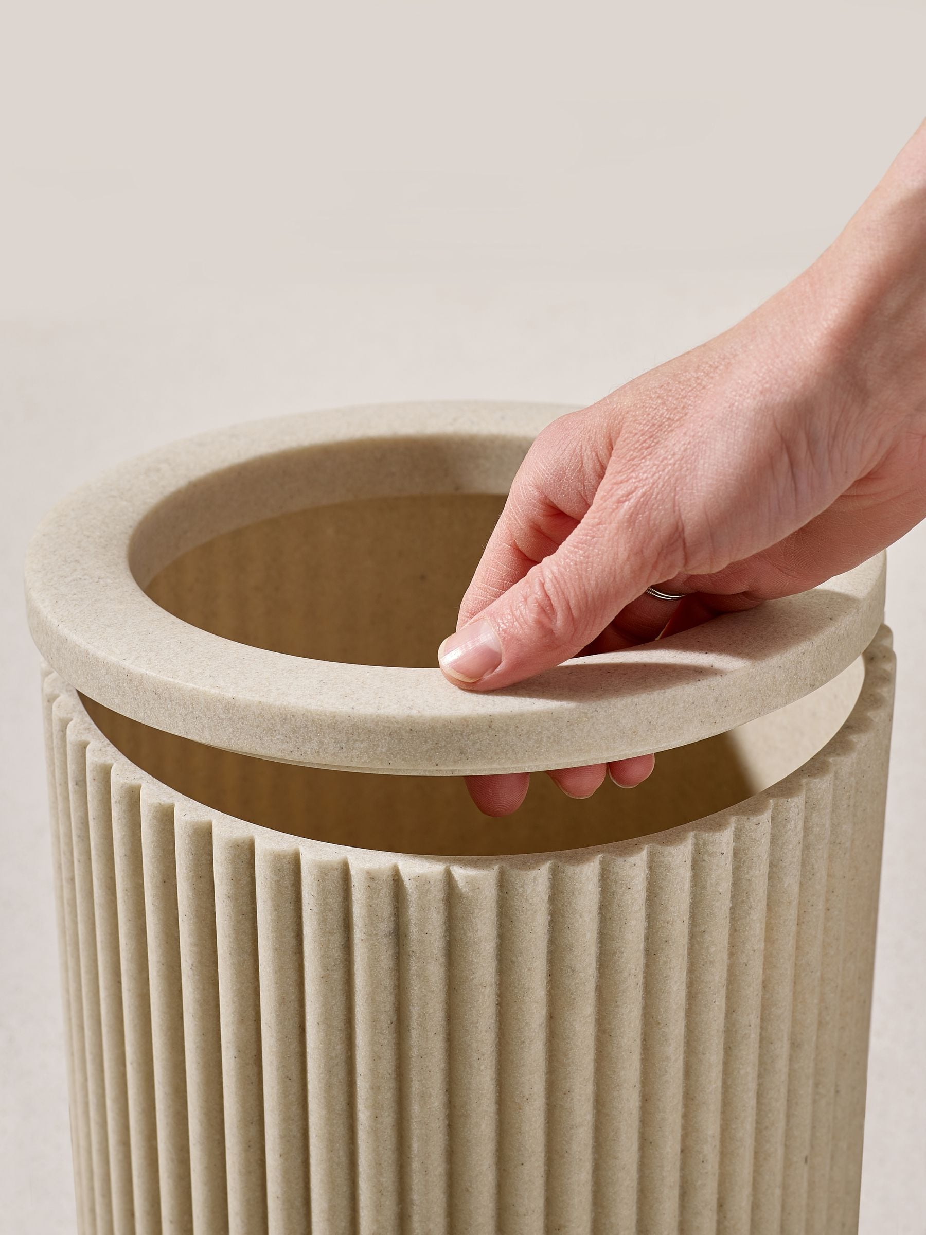 Natural resin ribbed bathroom bin 24cm, imported from the UK