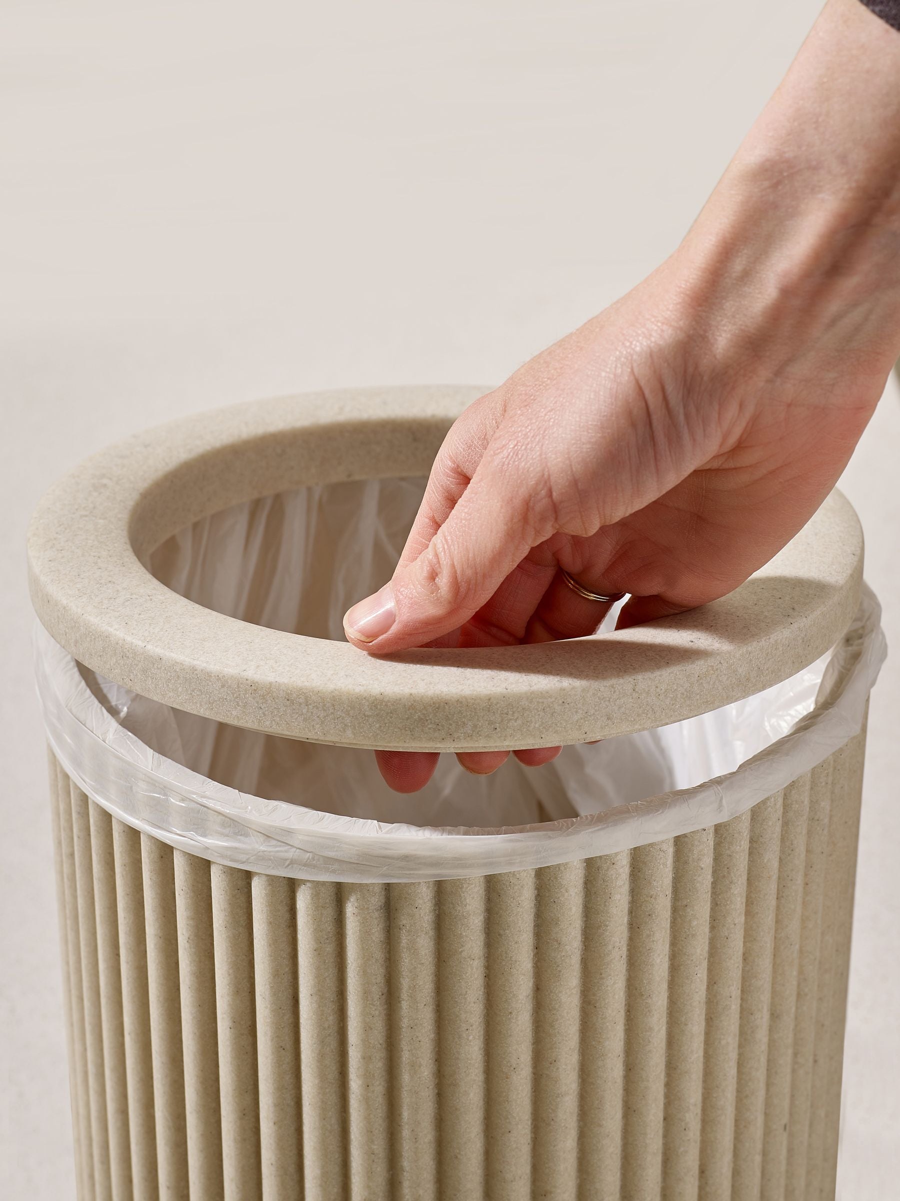 Natural resin ribbed bathroom bin 24cm, imported from the UK