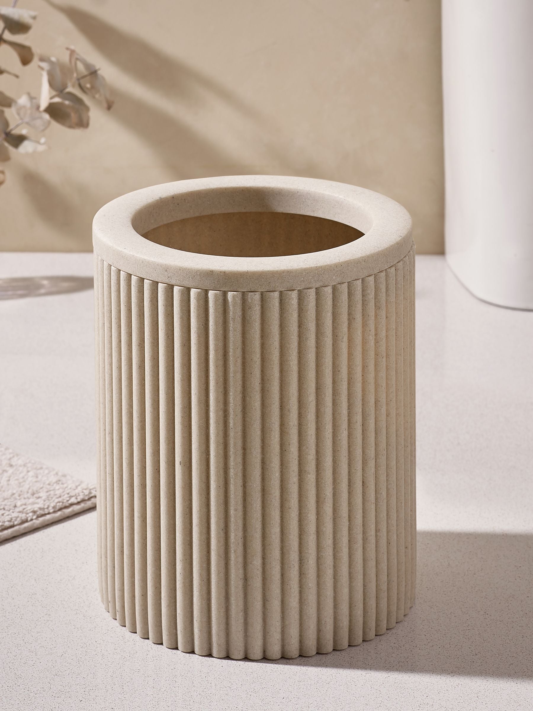 Natural resin ribbed bathroom bin 24cm, imported from the UK